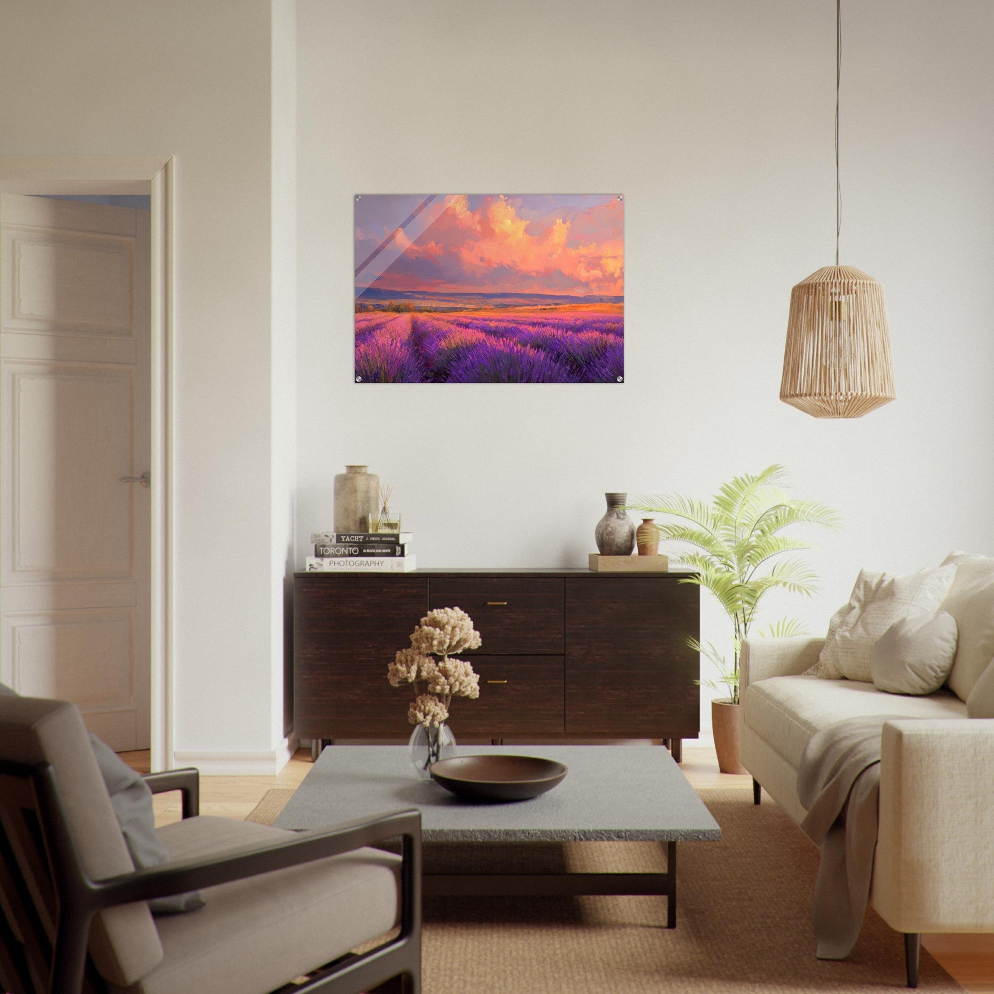 Acrylic Print Landscape - Rolling lavender fields under a pink - hued sunset - Shop Ai Art WebShop - Digital Art online Store