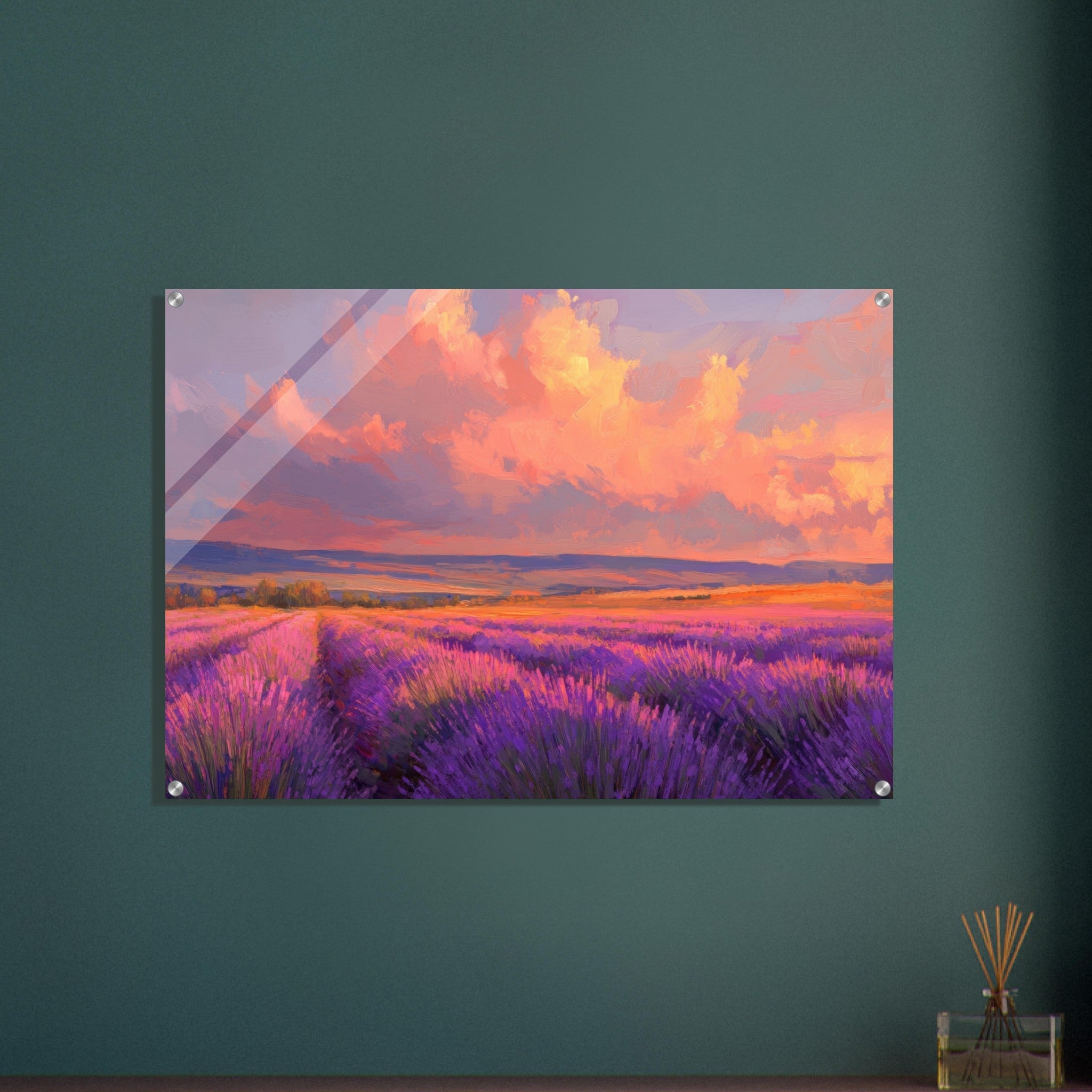 Acrylic Print Landscape - Rolling lavender fields under a pink - hued sunset - Shop Ai Art WebShop - Digital Art online Store