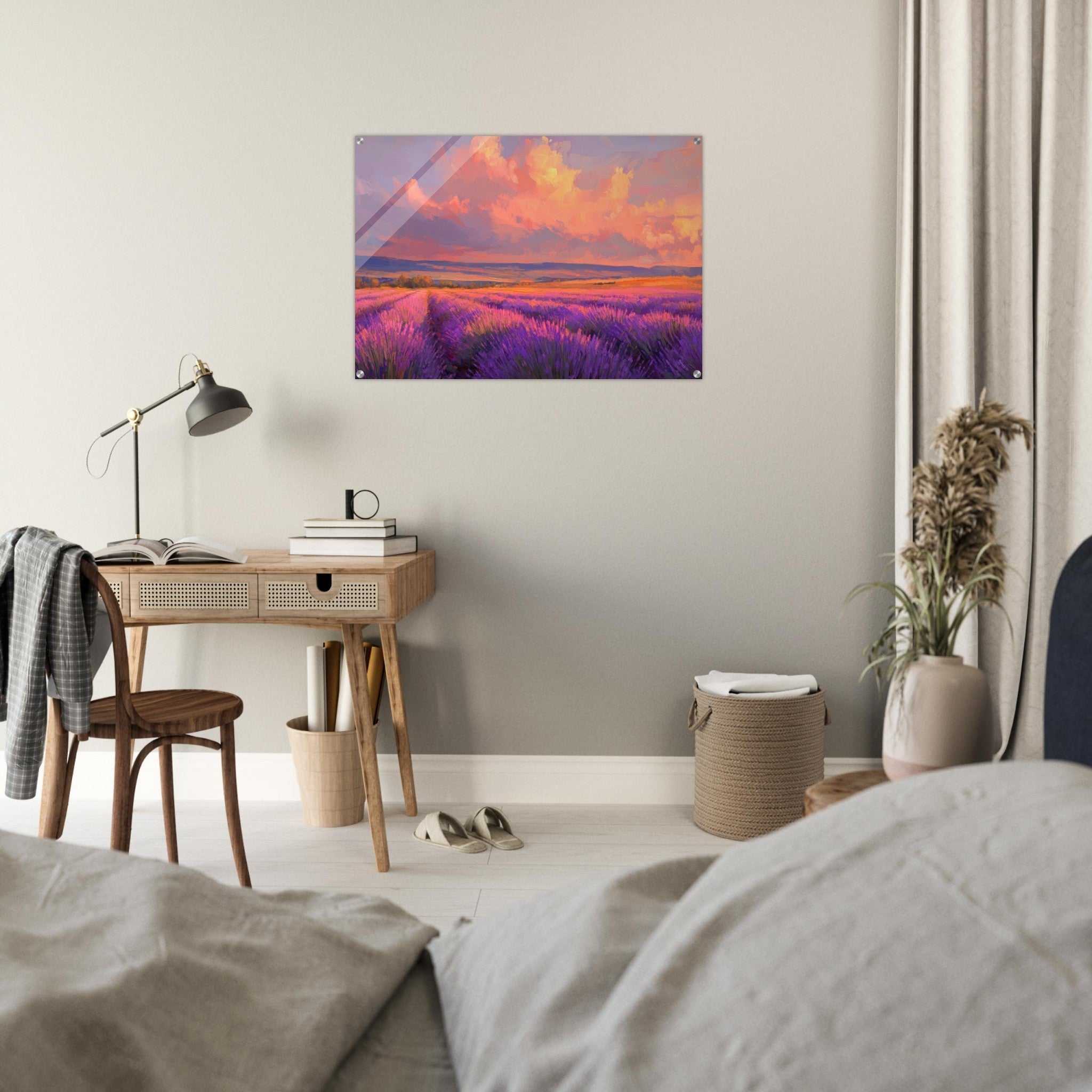 Acrylic Print Landscape - Rolling lavender fields under a pink - hued sunset - Shop Ai Art WebShop - Digital Art online Store