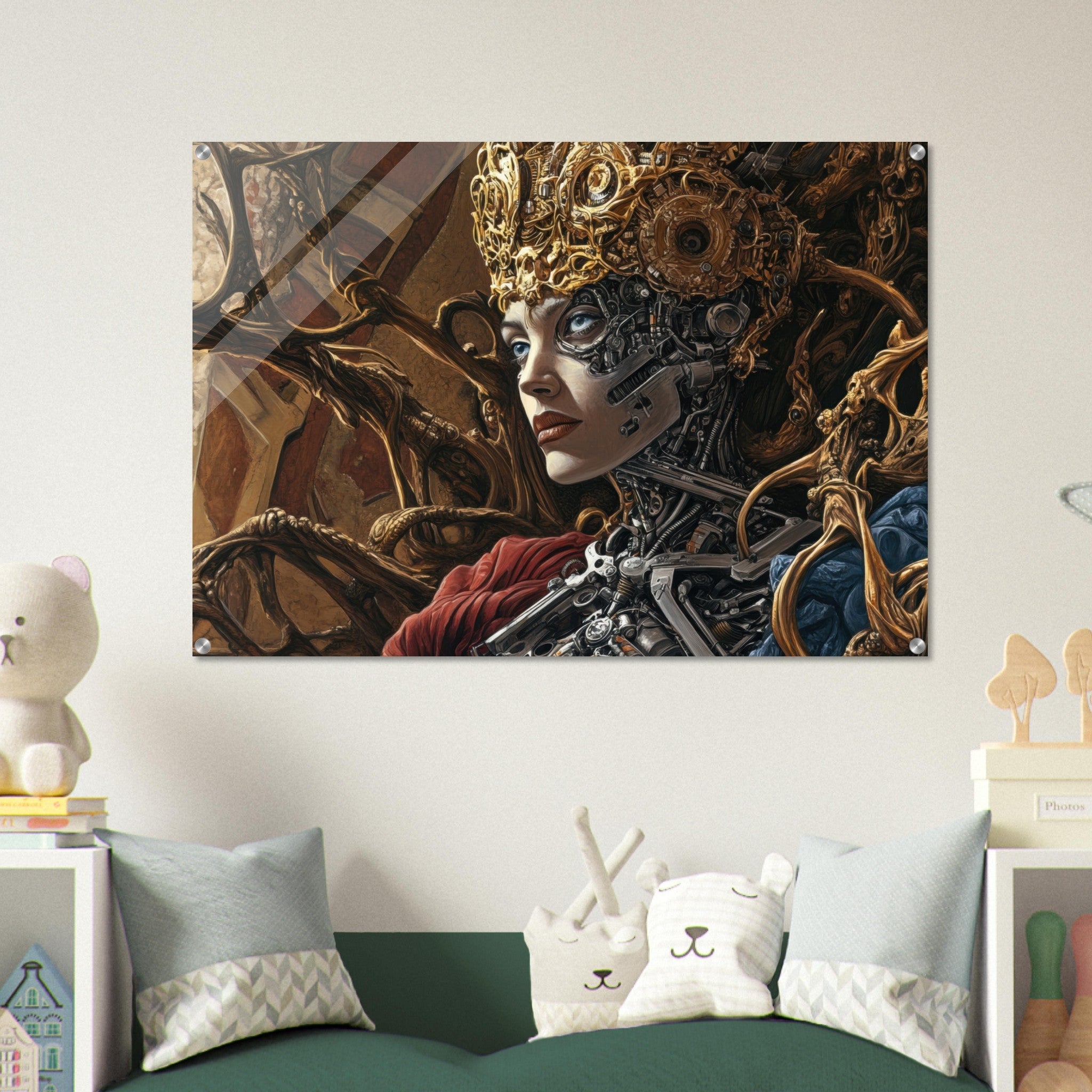 Acrylic Print Landscape - Surrealist Hybrid Queen on a Biomechanical Thrown 3 - Shop Ai Art WebShop - Digital Art online Store