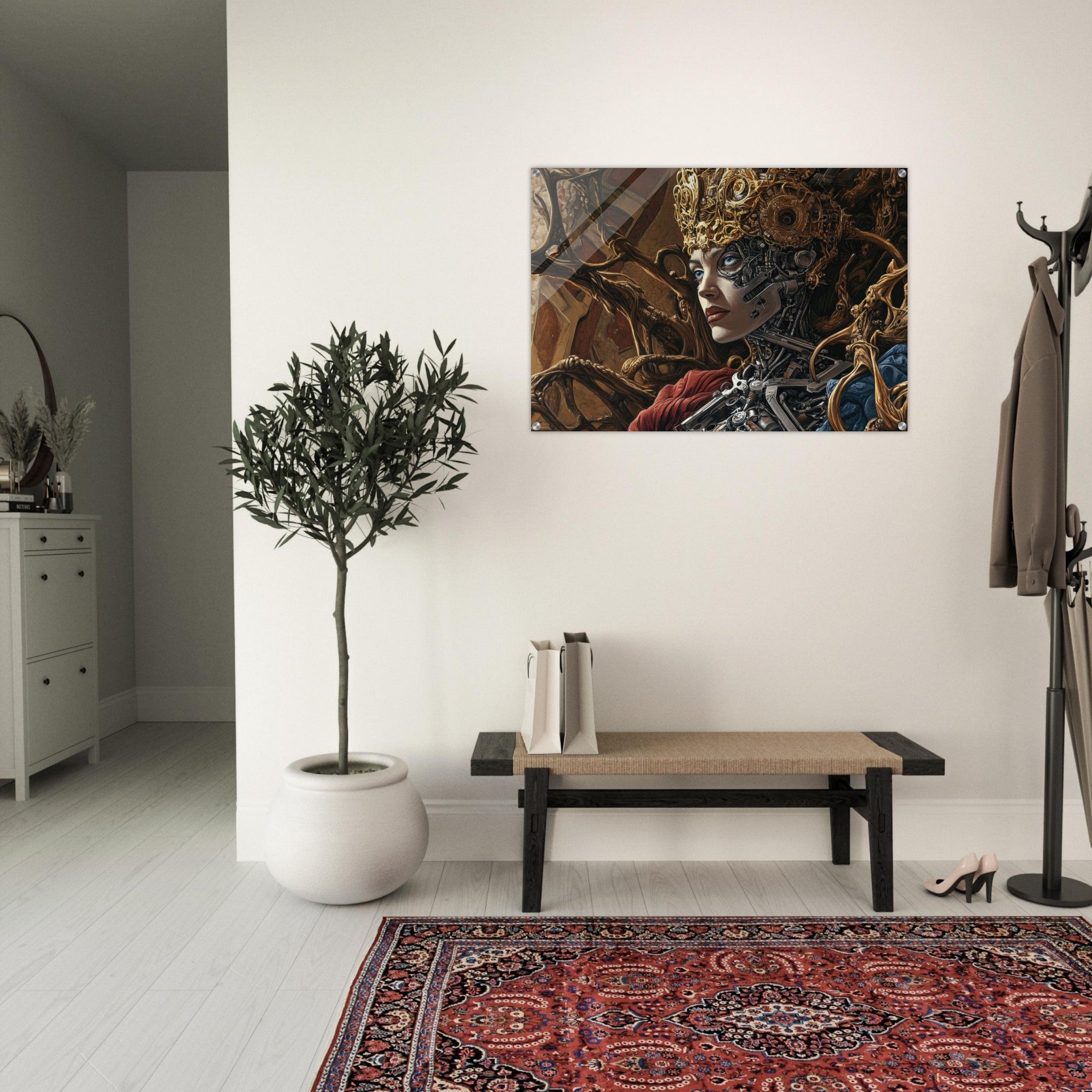 Acrylic Print Landscape - Surrealist Hybrid Queen on a Biomechanical Thrown 3 - Shop Ai Art WebShop - Digital Art online Store