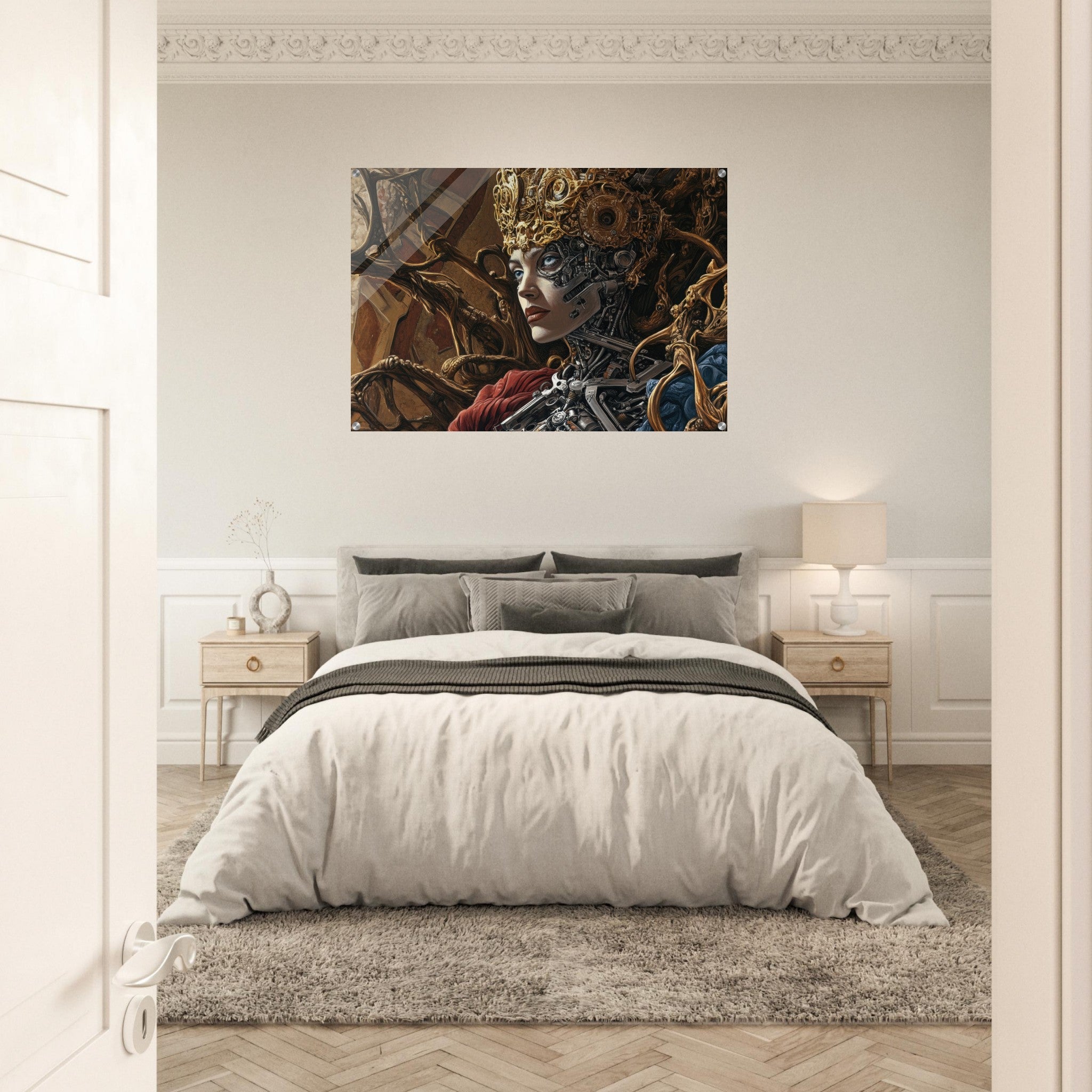 Acrylic Print Landscape - Surrealist Hybrid Queen on a Biomechanical Thrown 3 - Shop Ai Art WebShop - Digital Art online Store