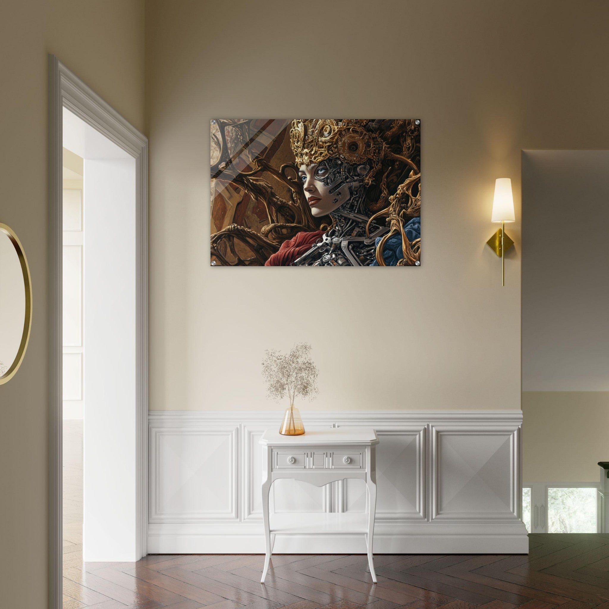 Acrylic Print Landscape - Surrealist Hybrid Queen on a Biomechanical Thrown 3 - Shop Ai Art WebShop - Digital Art online Store