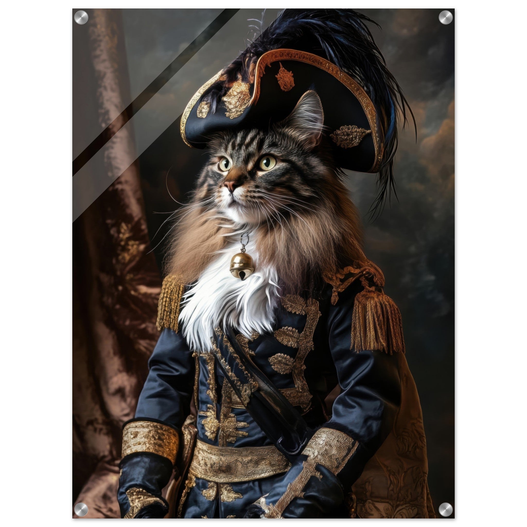 Acrylic Print Portrait - Baroque Military Commander Cat A fierce - looking - Ai Art Force