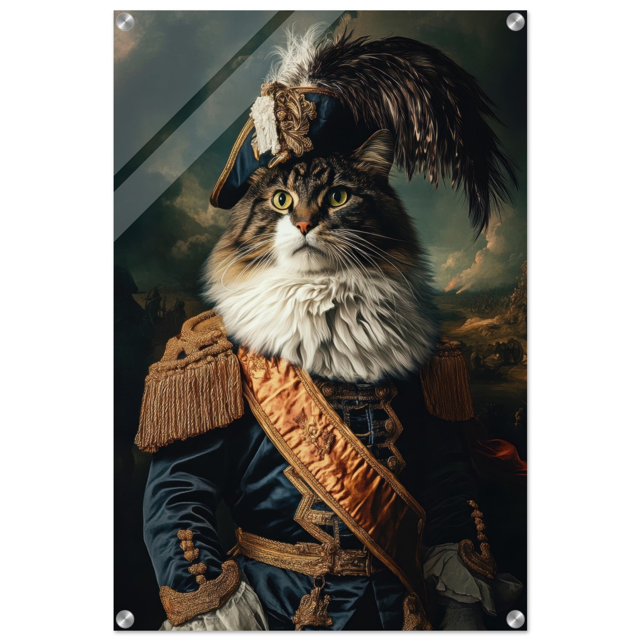Acrylic Print Portrait - Baroque Military Commander Cat A fierce - looking 4 - Shop Ai Art WebShop - Digital Art online Store