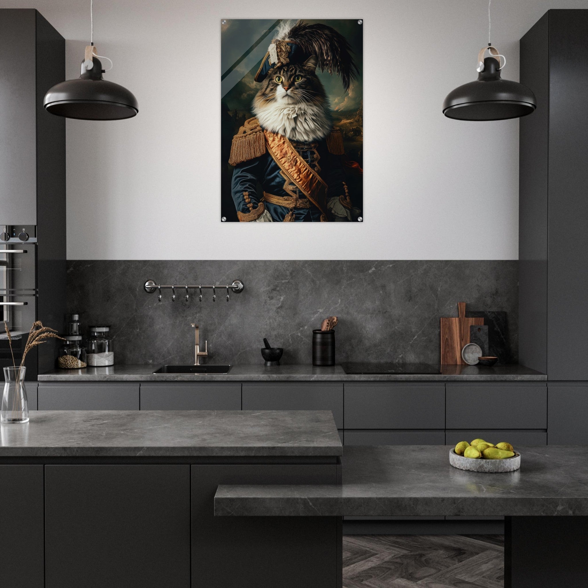 Acrylic Print Portrait - Baroque Military Commander Cat A fierce - looking 4 - Shop Ai Art WebShop - Digital Art online Store