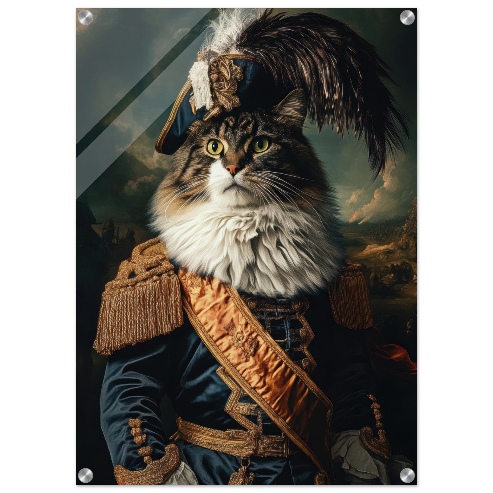 Acrylic Print Portrait - Baroque Military Commander Cat A fierce - looking 4 - Shop Ai Art WebShop - Digital Art online Store