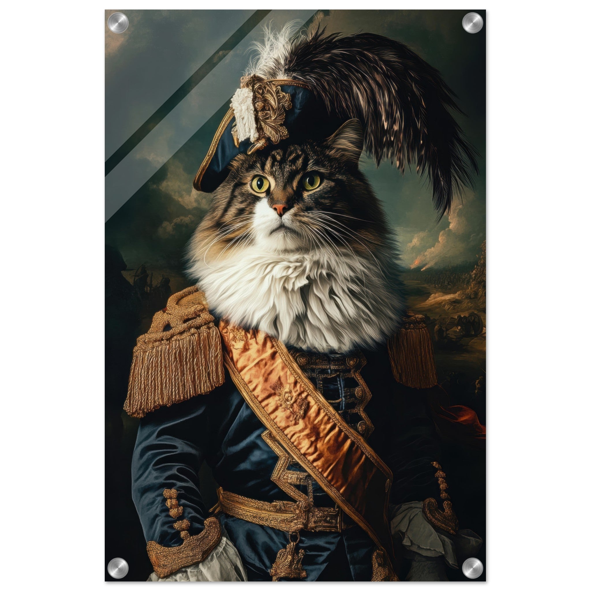 Acrylic Print Portrait - Baroque Military Commander Cat A fierce - looking 4 - Shop Ai Art WebShop - Digital Art online Store