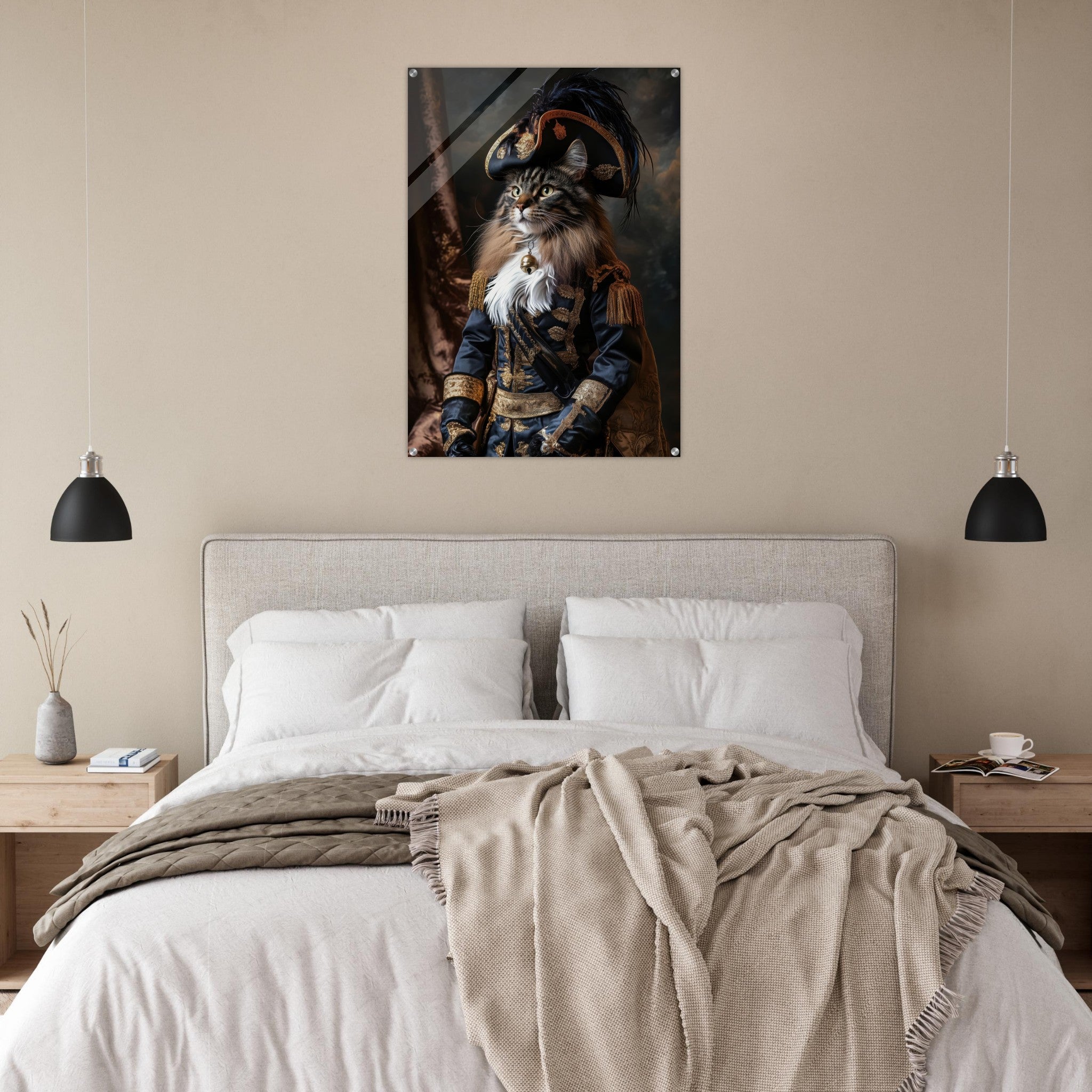 Acrylic Print Portrait - Baroque Military Commander Cat A fierce - looking - Ai Art Force