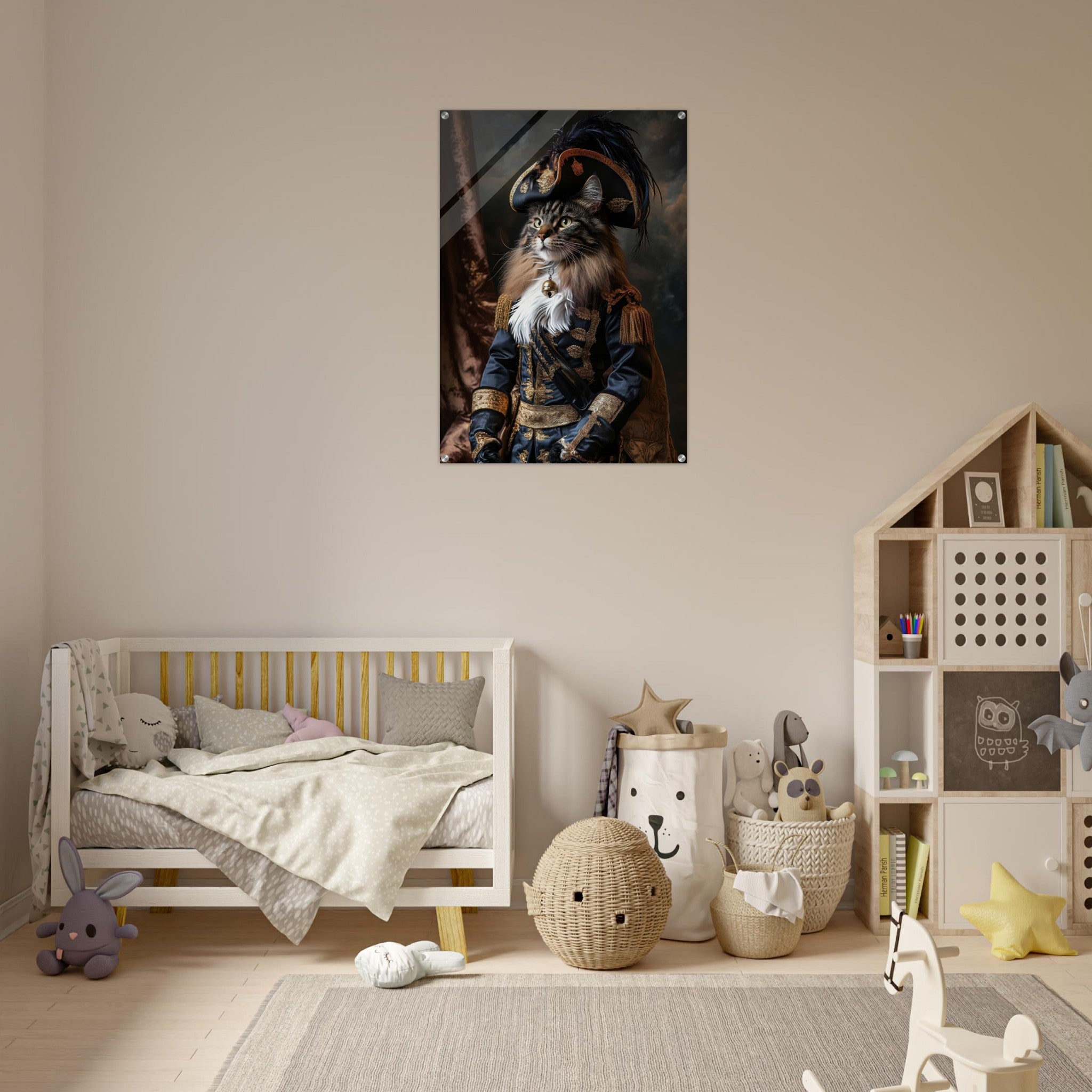 Acrylic Print Portrait - Baroque Military Commander Cat A fierce - looking - Ai Art Force