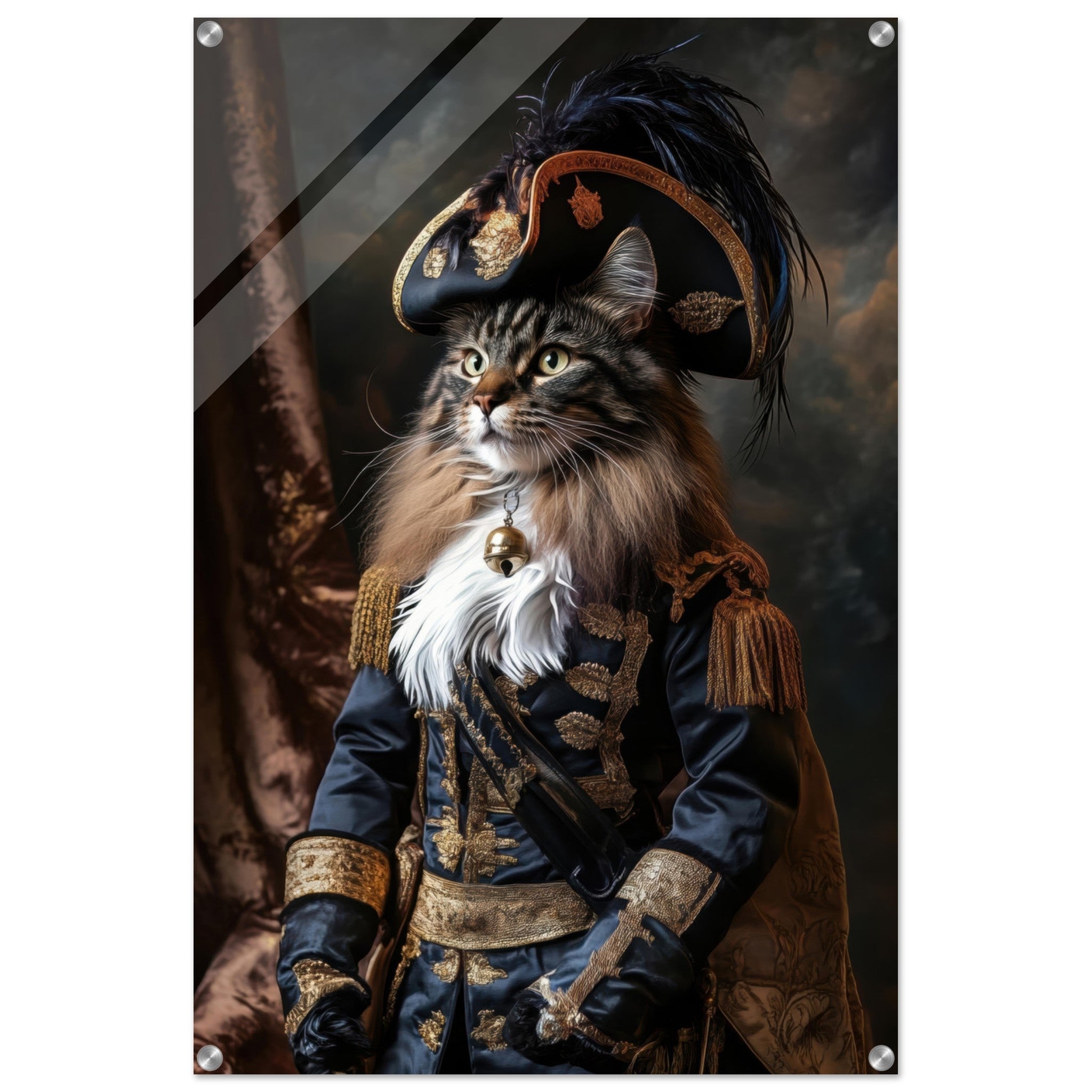 Acrylic Print Portrait - Baroque Military Commander Cat A fierce - looking - Ai Art Force