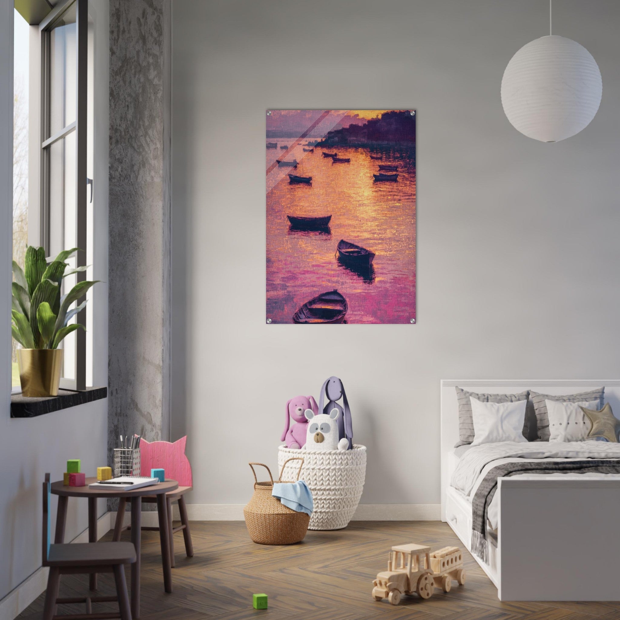 Acrylic Print Portrait - Boats at Dusk A harbor filled with gently rocky - Ai Art Force