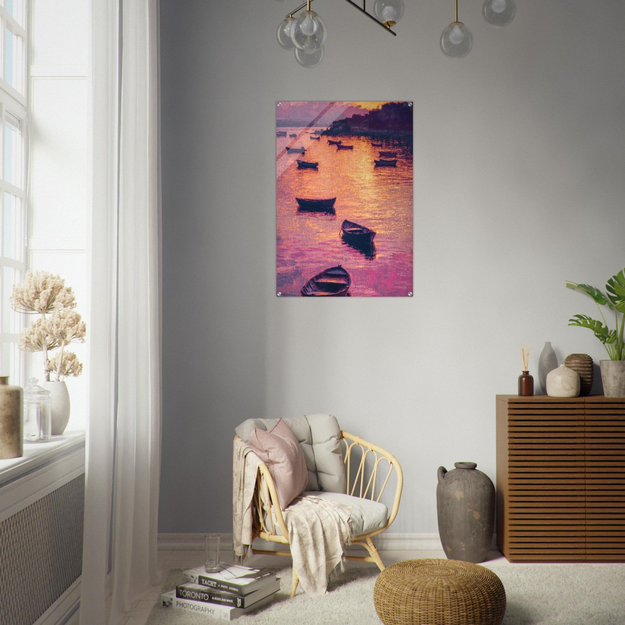 Acrylic Print Portrait - Boats at Dusk A harbor filled with gently rocky - Ai Art Force