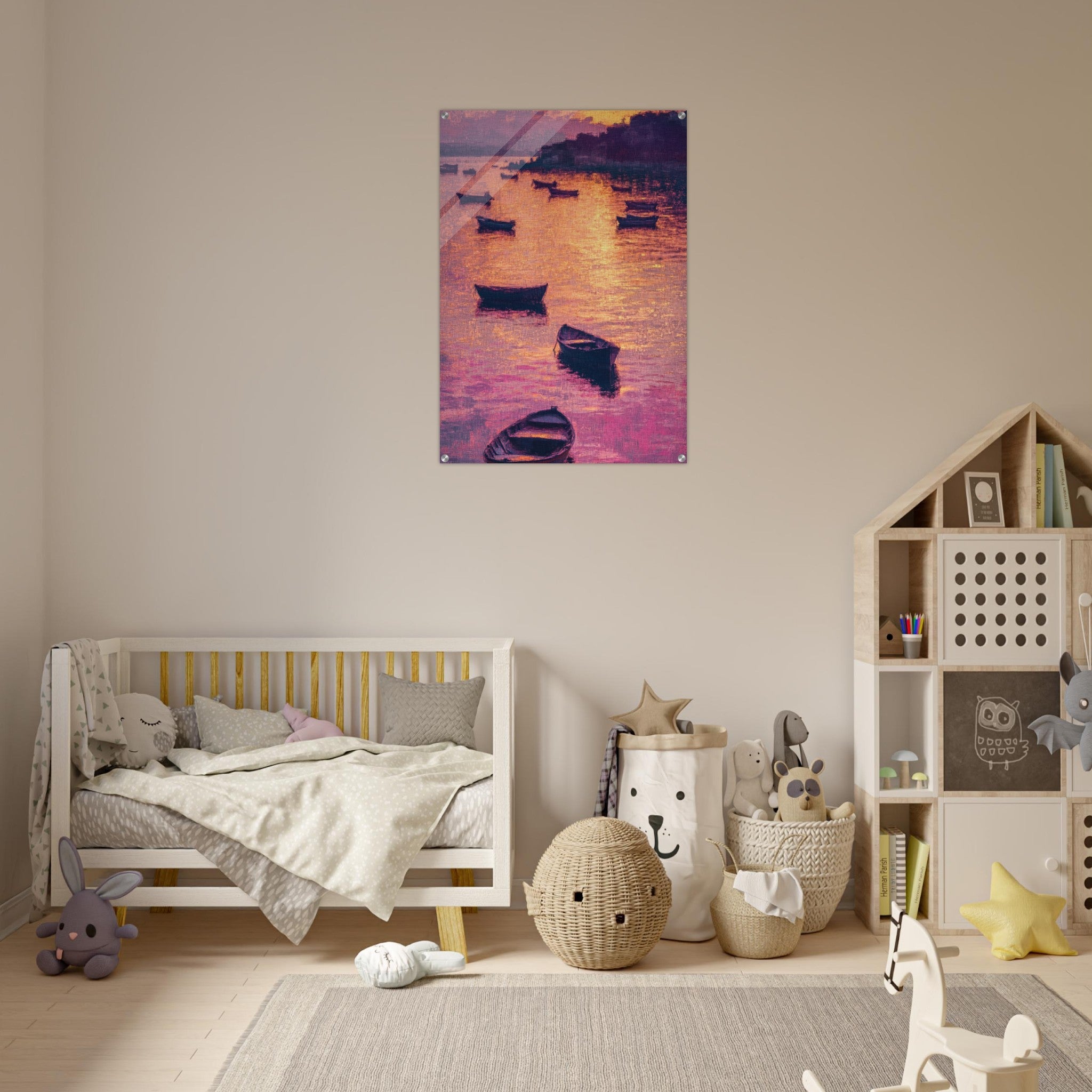 Acrylic Print Portrait - Boats at Dusk A harbor filled with gently rocky - Ai Art Force