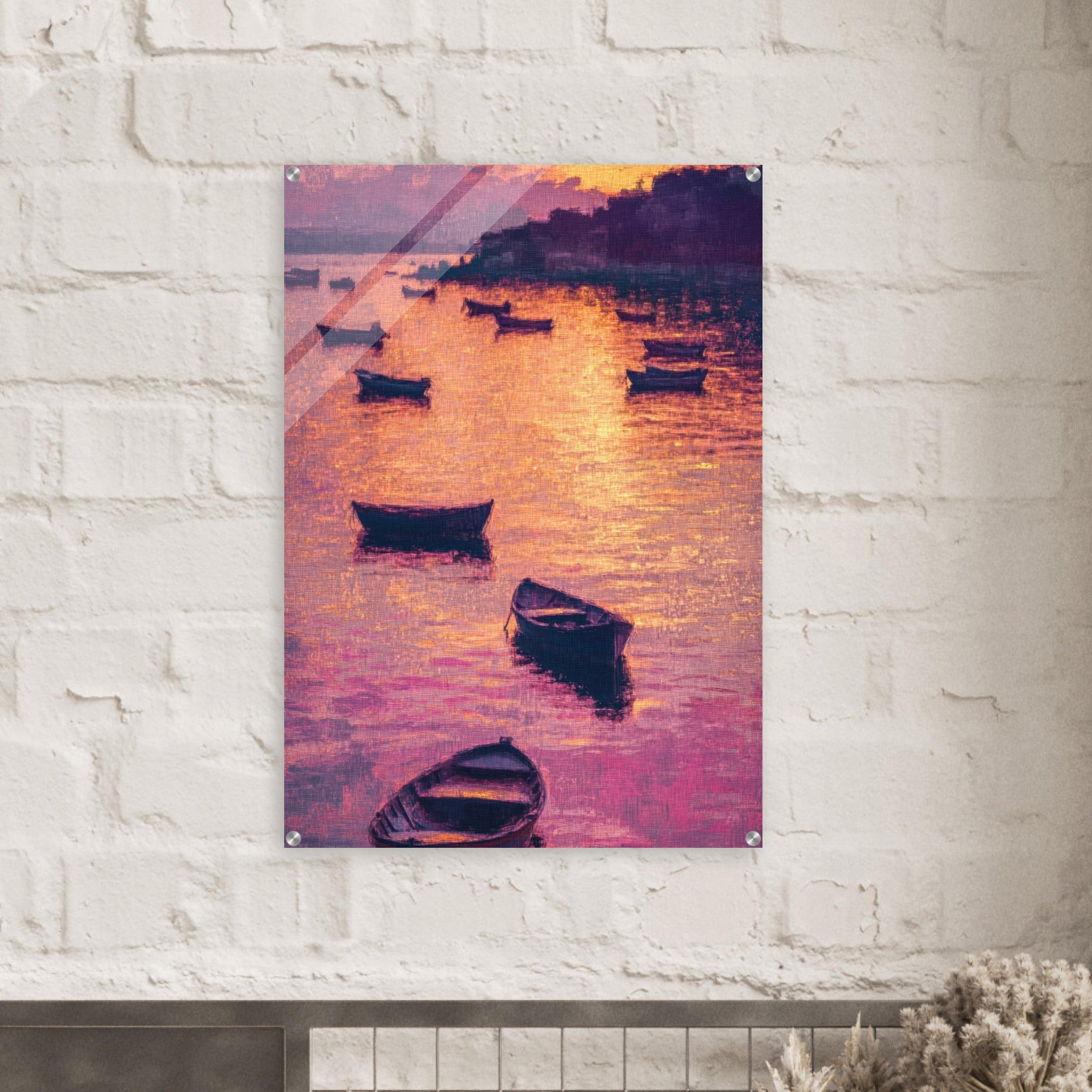 Acrylic Print Portrait - Boats at Dusk A harbor filled with gently rocky - Ai Art Force