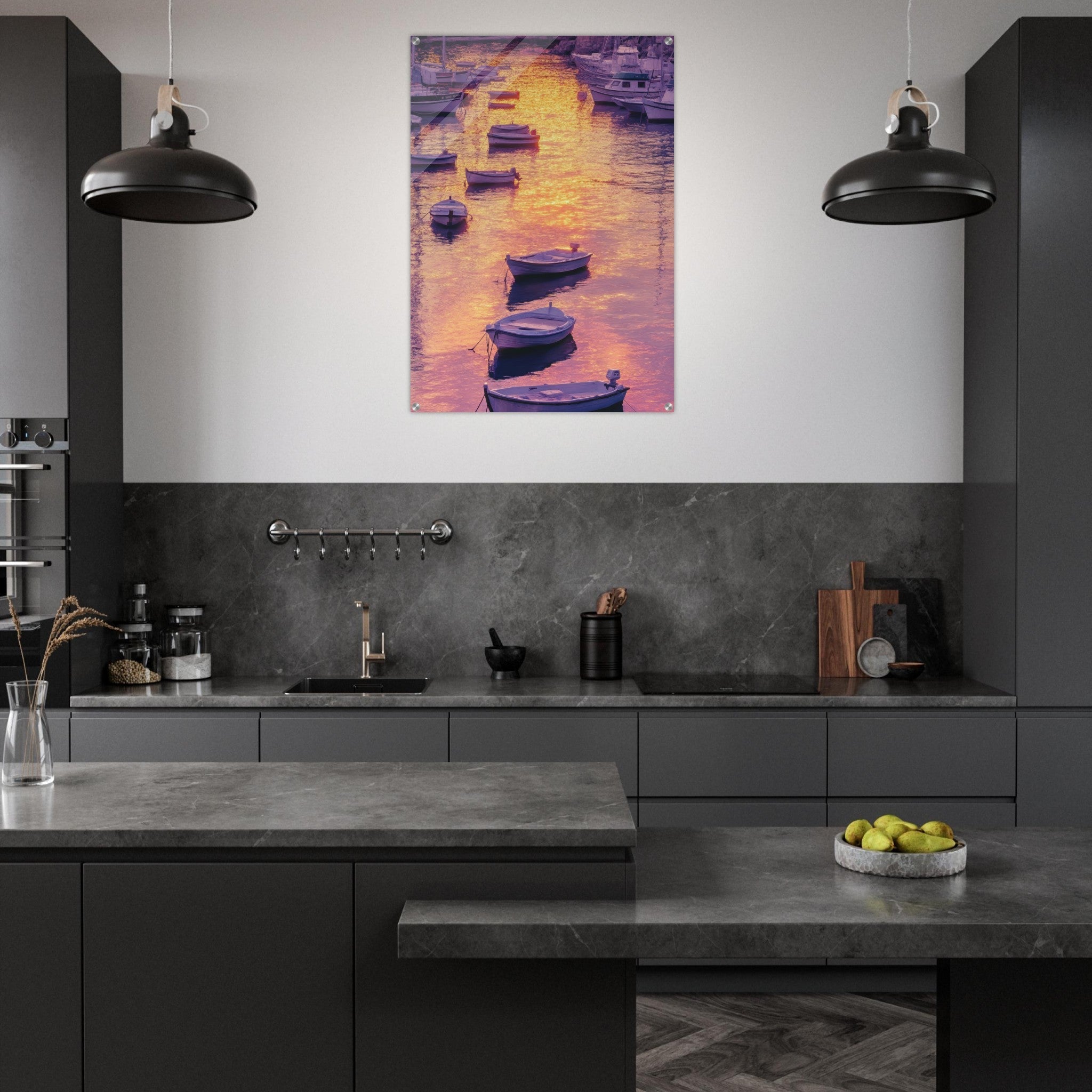 Acrylic Print Portrait - Boats at Dusk A harbor filled with gently rocky 4 - Shop Ai Art WebShop - Digital Art online Store