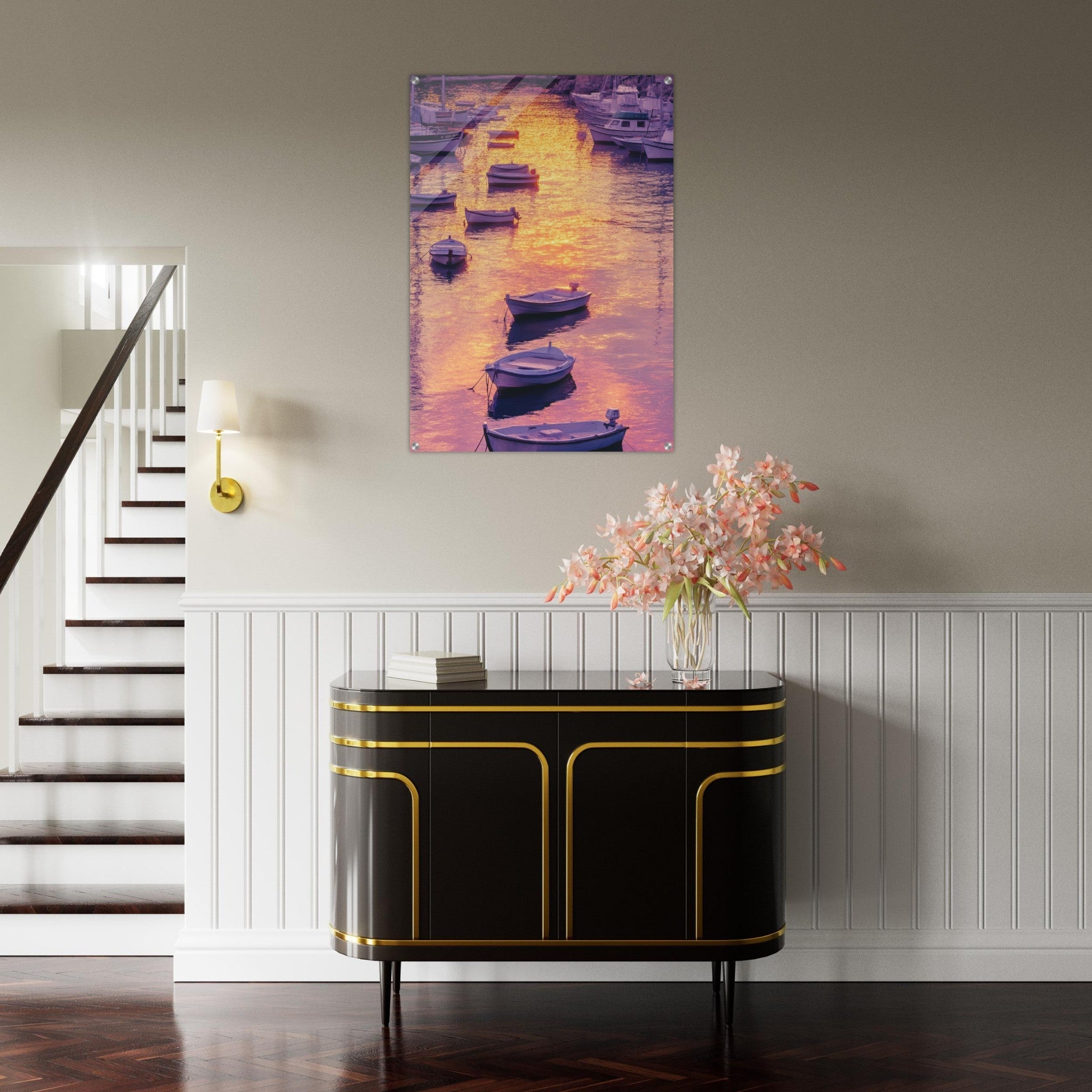 Acrylic Print Portrait - Boats at Dusk A harbor filled with gently rocky 4 - Shop Ai Art WebShop - Digital Art online Store