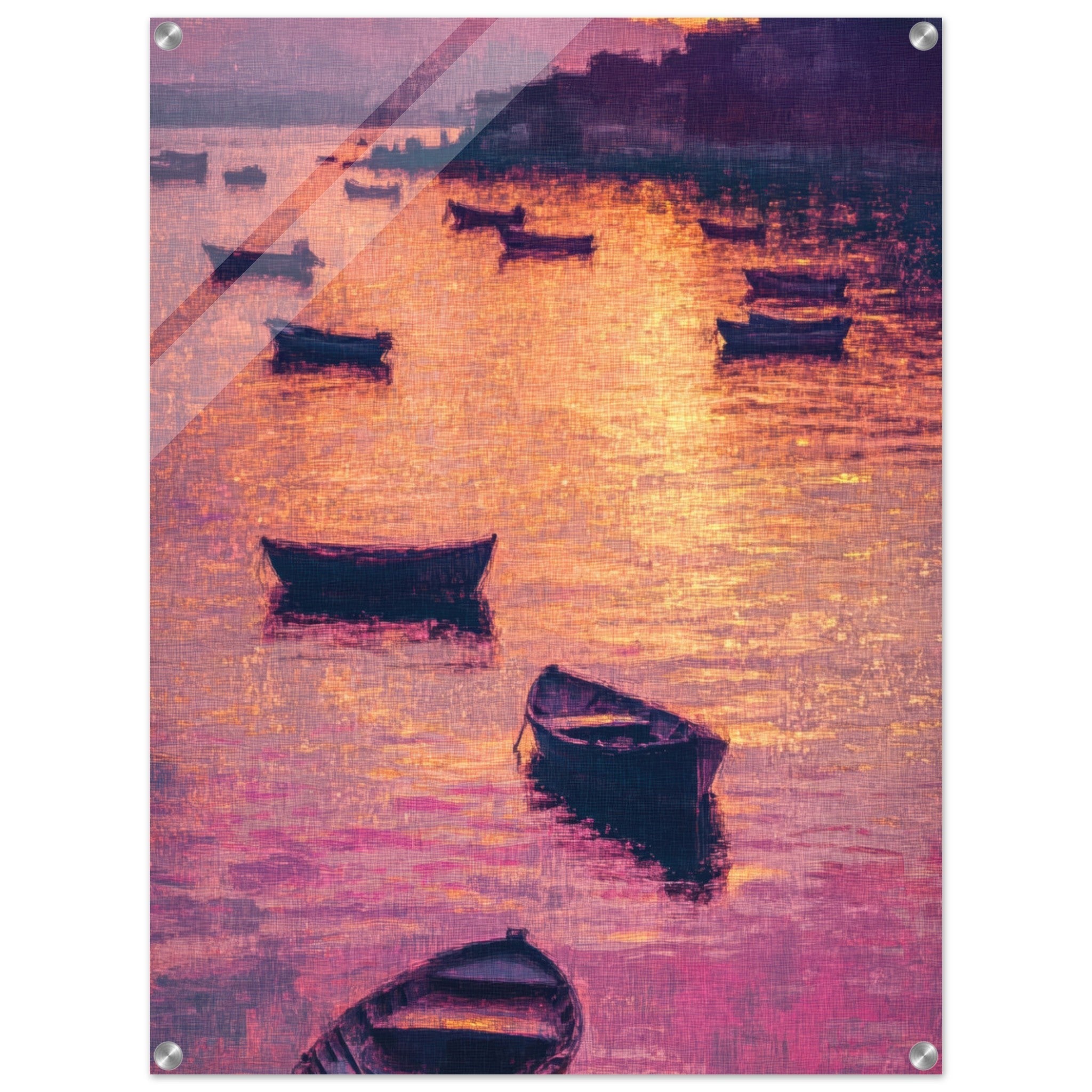 Acrylic Print Portrait - Boats at Dusk A harbor filled with gently rocky - Ai Art Force
