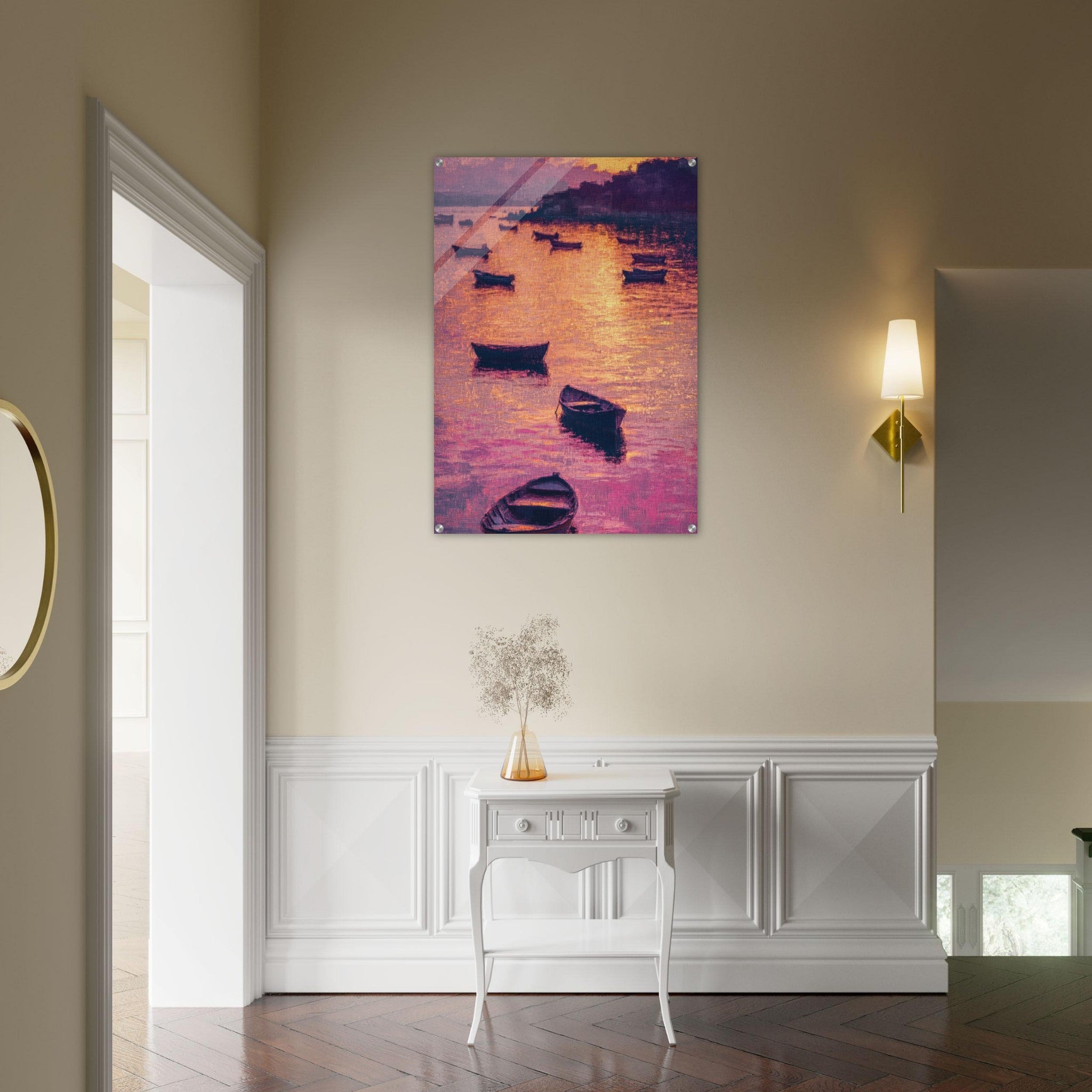 Acrylic Print Portrait - Boats at Dusk A harbor filled with gently rocky - Ai Art Force