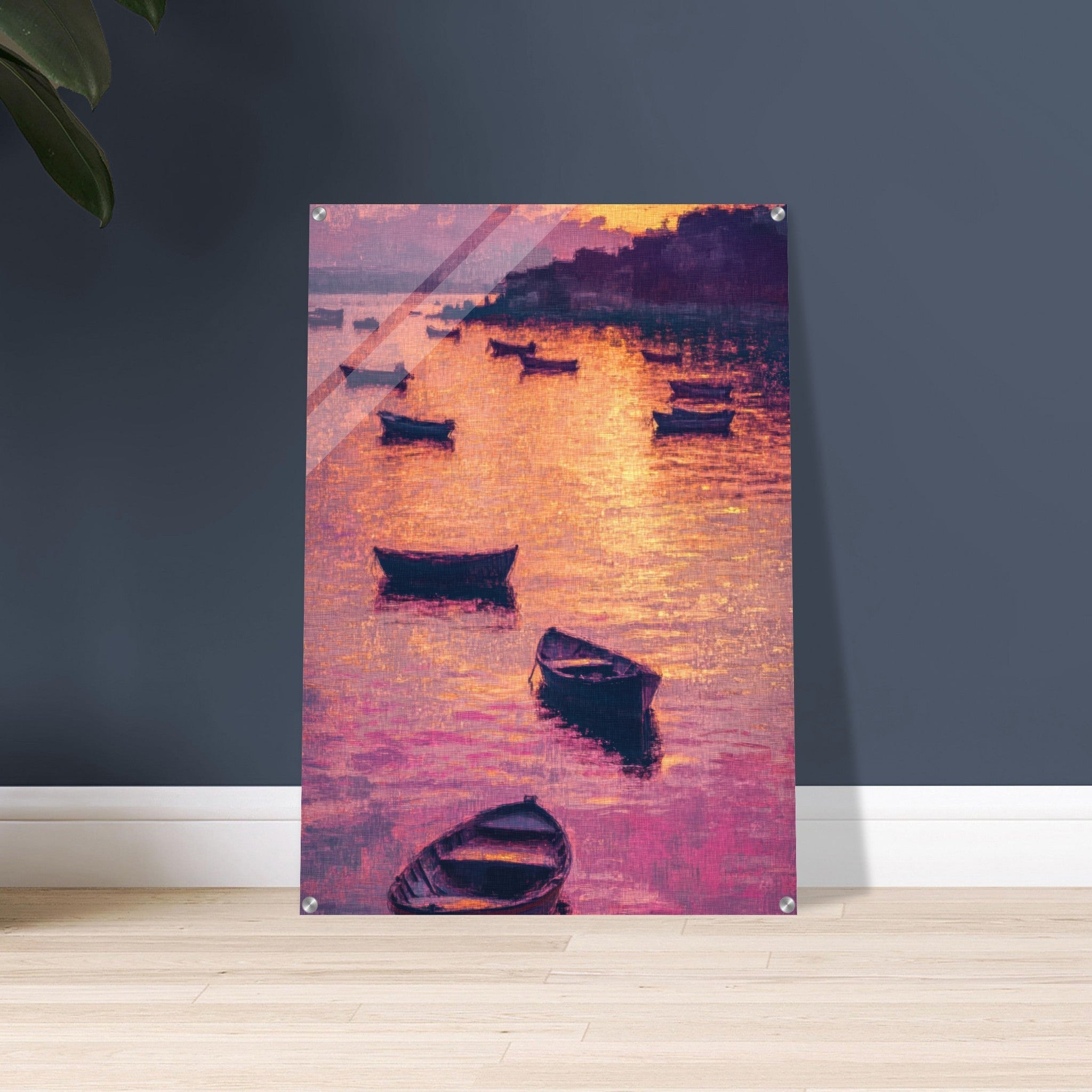 Acrylic Print Portrait - Boats at Dusk A harbor filled with gently rocky - Ai Art Force