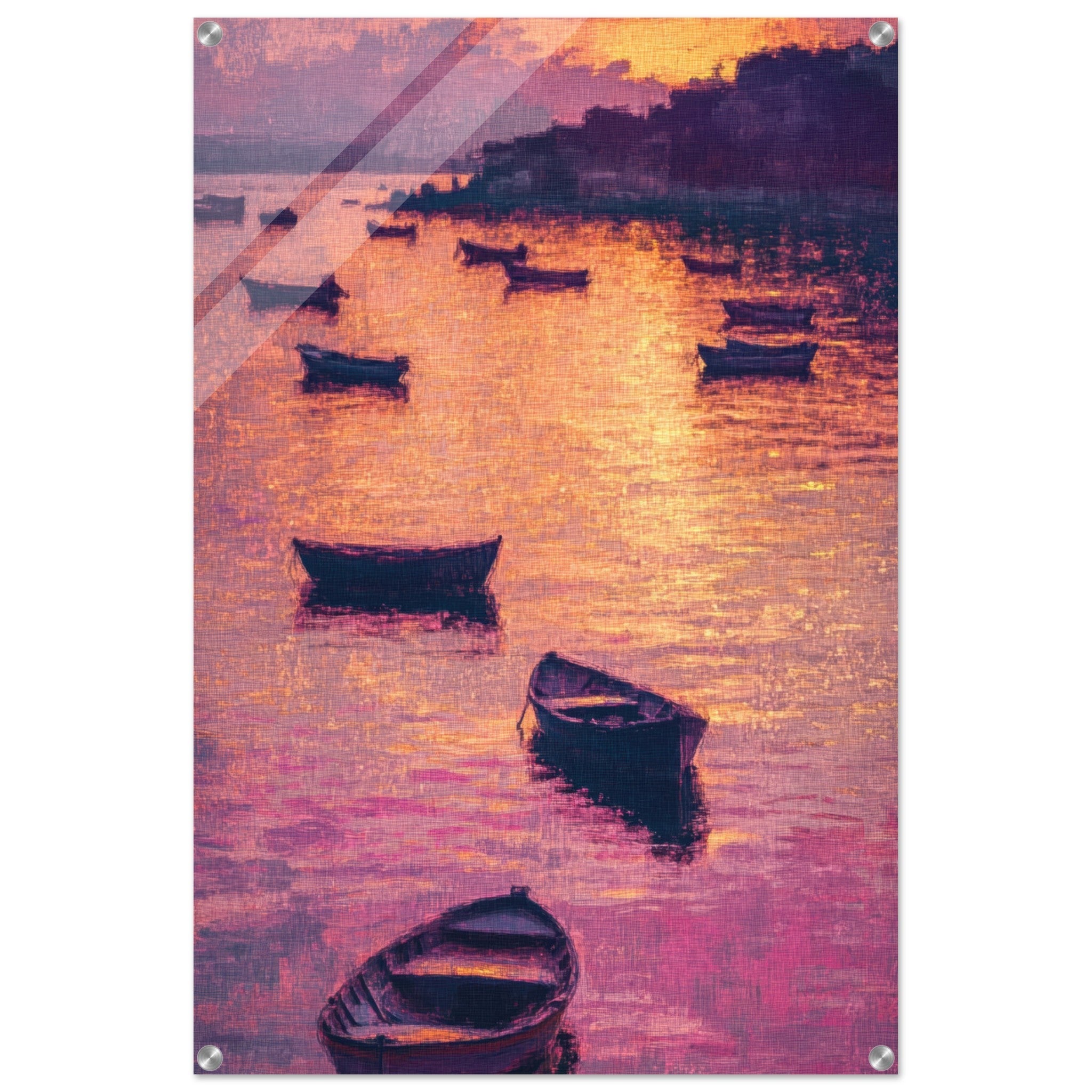 Acrylic Print Portrait - Boats at Dusk A harbor filled with gently rocky - Ai Art Force
