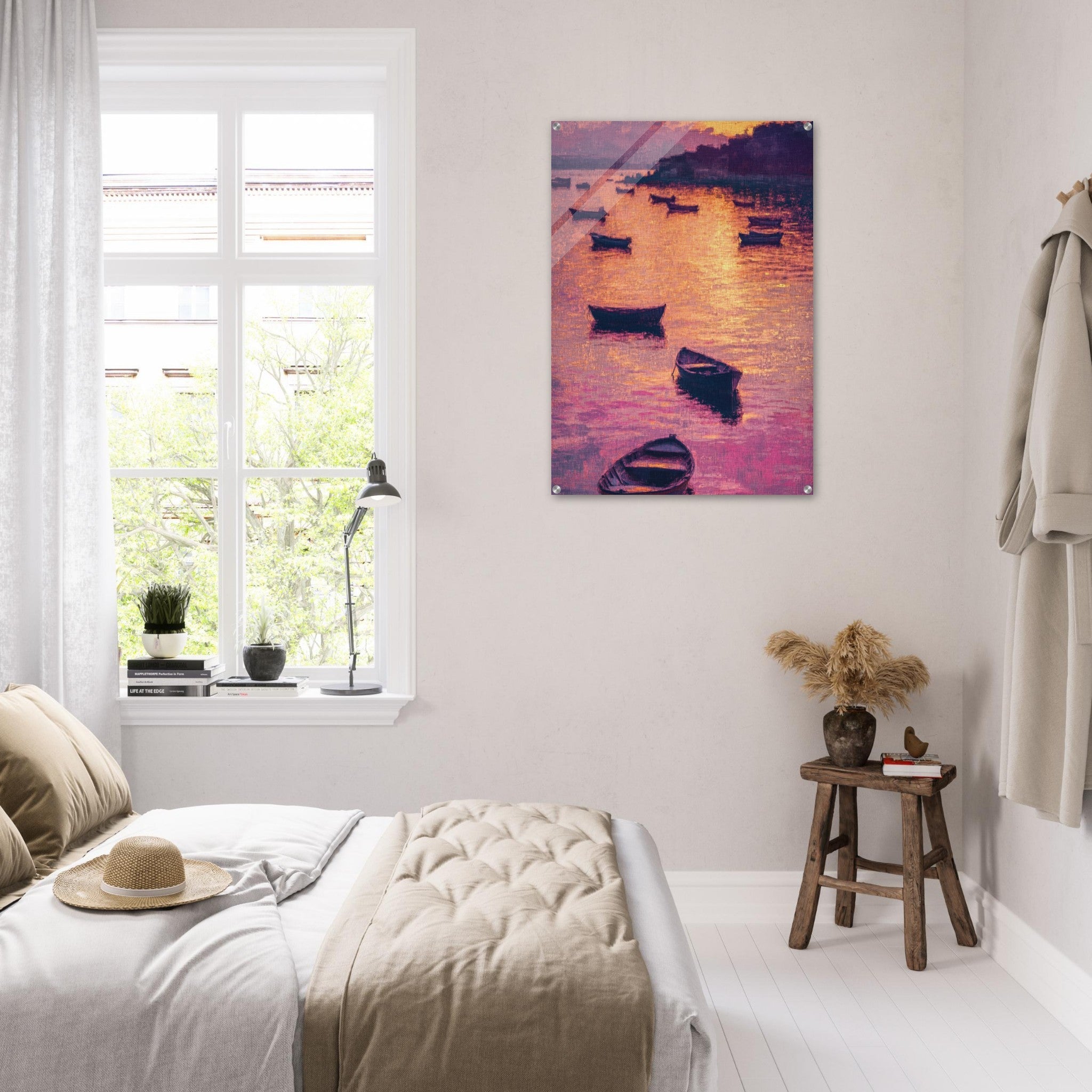 Acrylic Print Portrait - Boats at Dusk A harbor filled with gently rocky - Ai Art Force