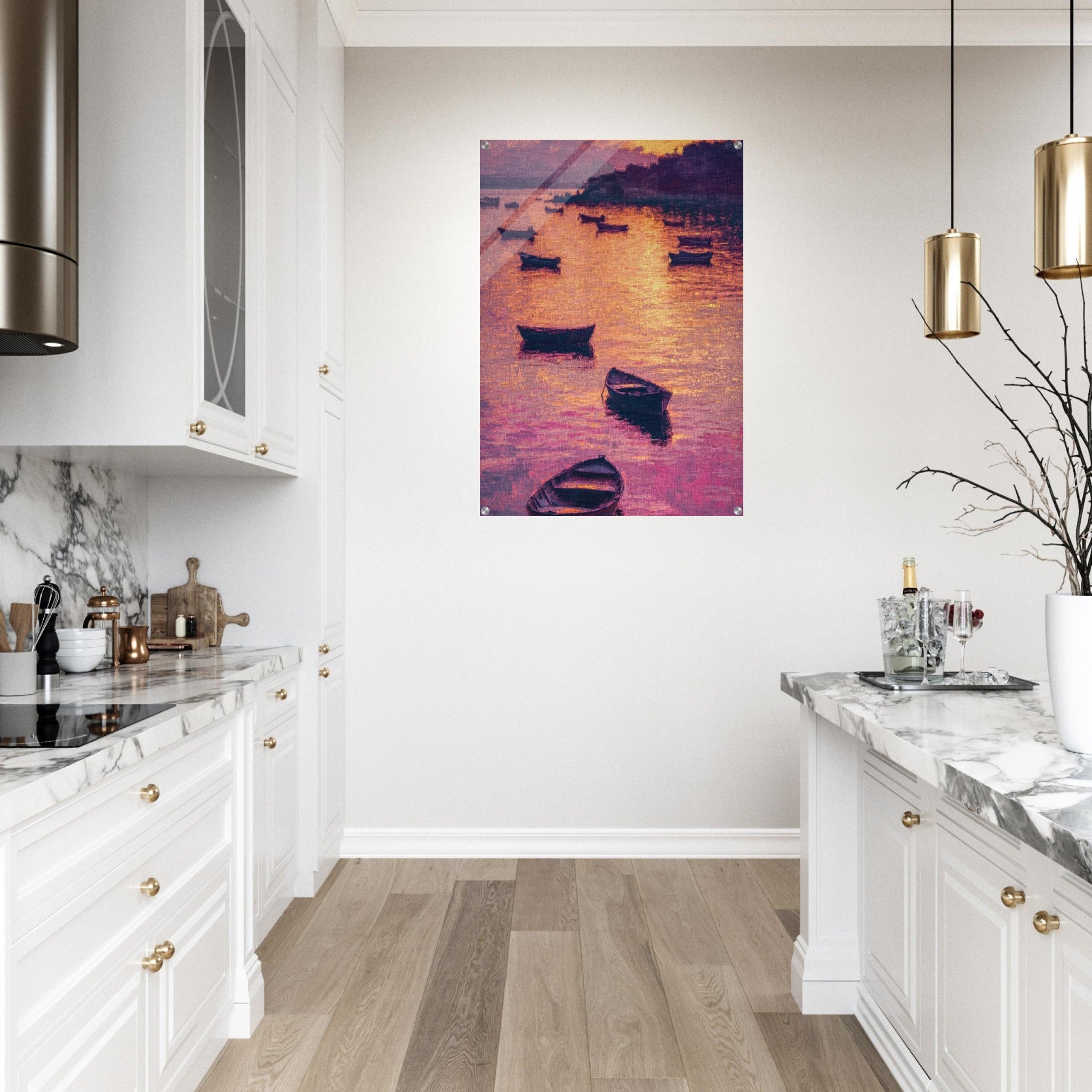 Acrylic Print Portrait - Boats at Dusk A harbor filled with gently rocky - Ai Art Force