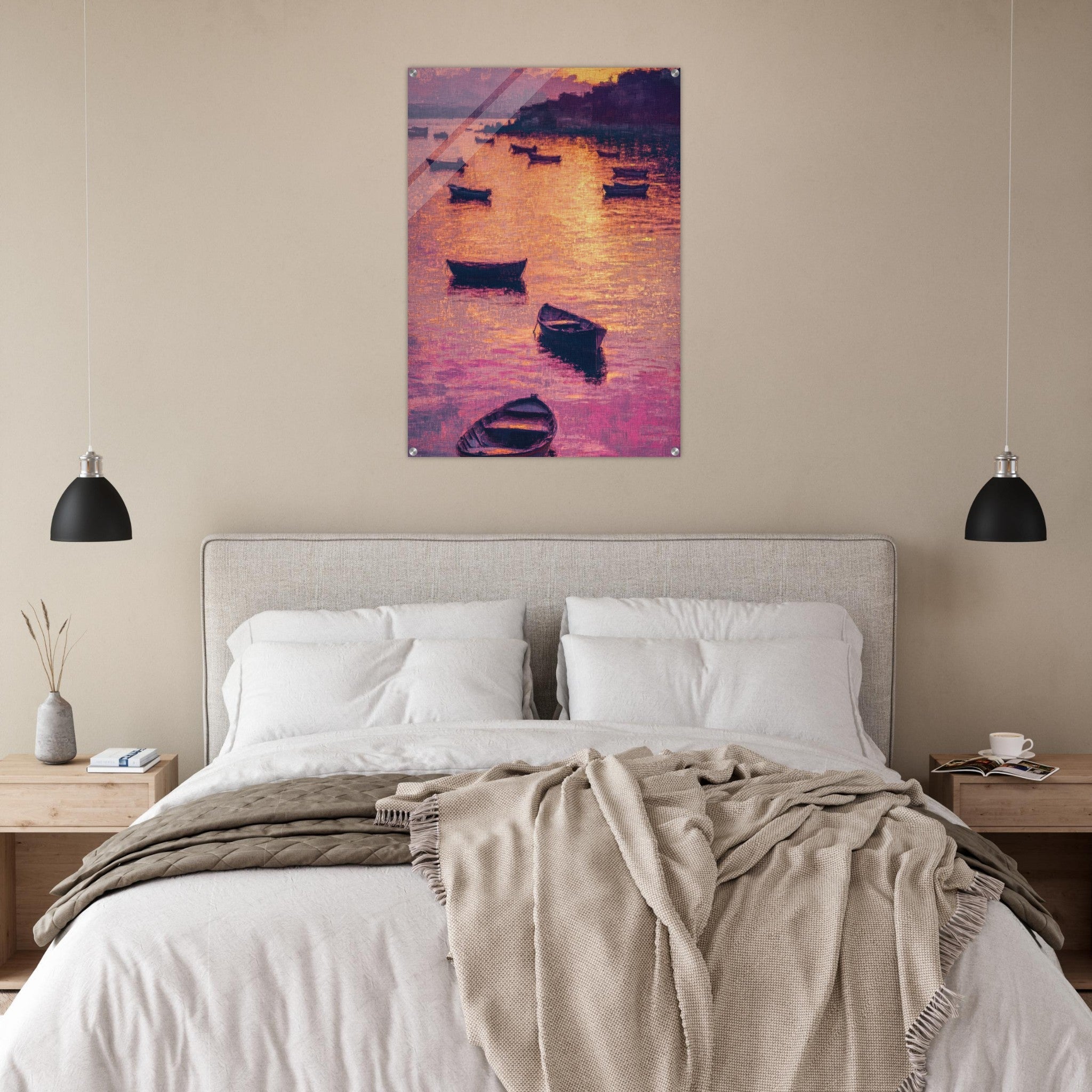 Acrylic Print Portrait - Boats at Dusk A harbor filled with gently rocky - Ai Art Force