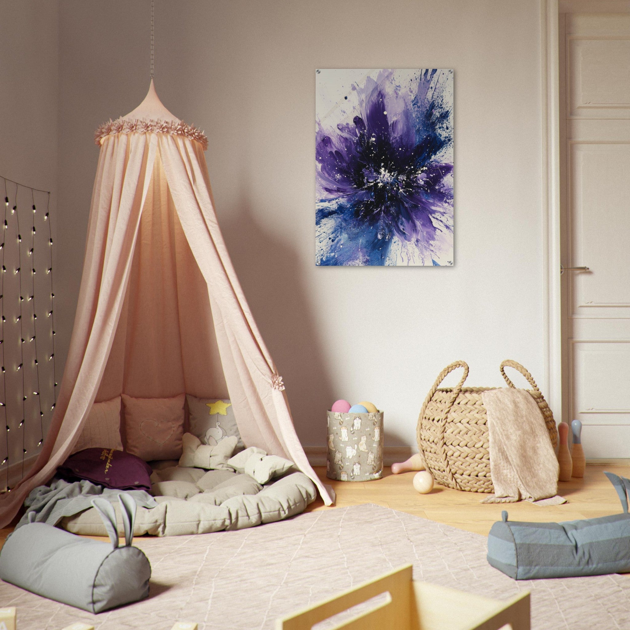 Acrylic Print Portrait - Cosmic Bloom An abstract explosion of deep purple - Shop Ai Art WebShop - Digital Art online Store