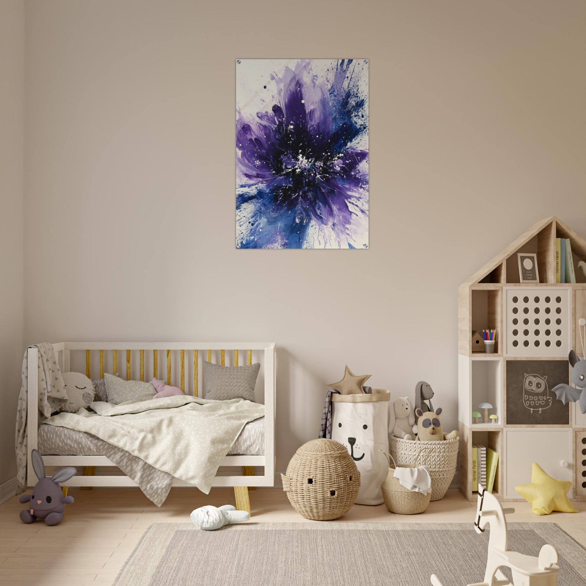 Acrylic Print Portrait - Cosmic Bloom An abstract explosion of deep purple - Shop Ai Art WebShop - Digital Art online Store