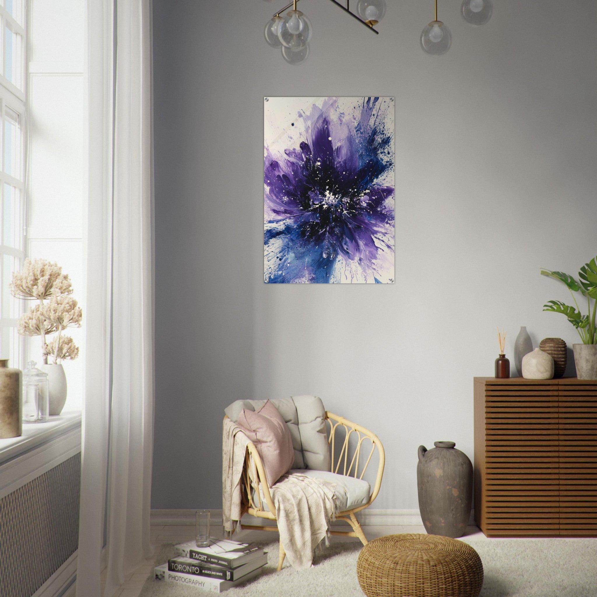 Acrylic Print Portrait - Cosmic Bloom An abstract explosion of deep purple - Shop Ai Art WebShop - Digital Art online Store