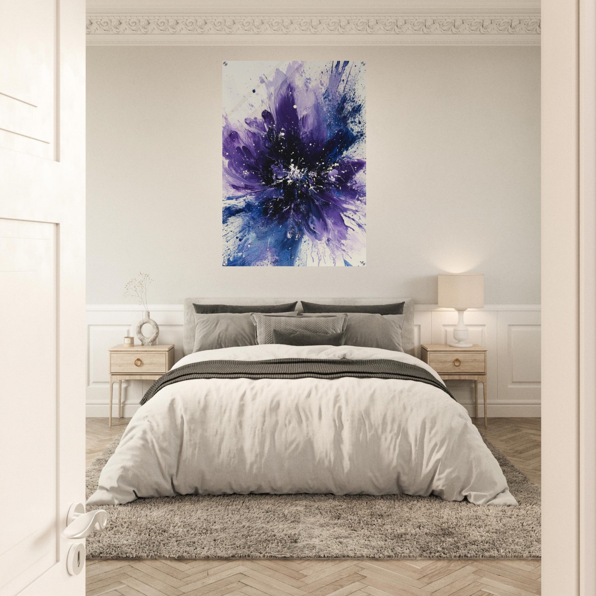 Acrylic Print Portrait - Cosmic Bloom An abstract explosion of deep purple - Shop Ai Art WebShop - Digital Art online Store