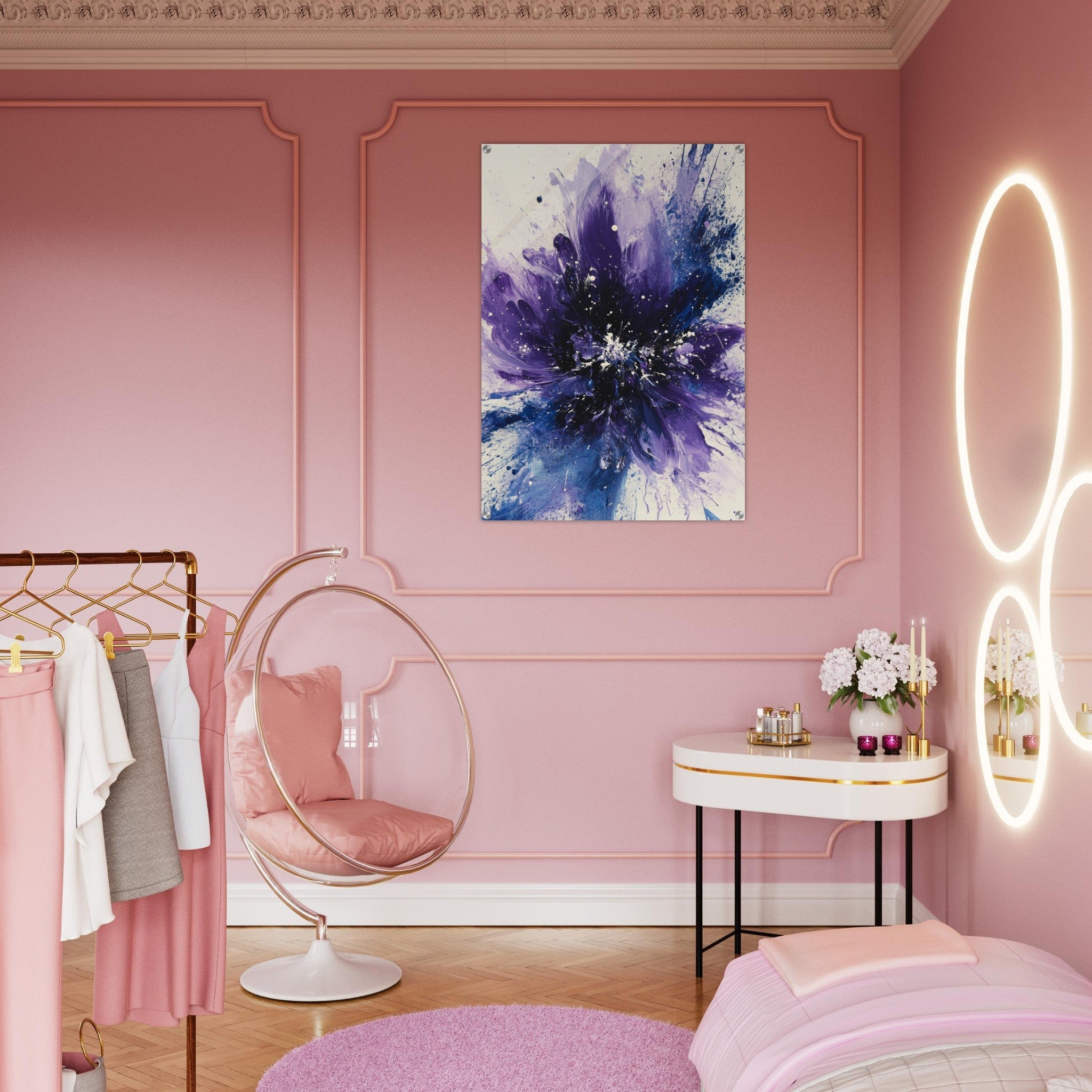 Acrylic Print Portrait - Cosmic Bloom An abstract explosion of deep purple - Shop Ai Art WebShop - Digital Art online Store