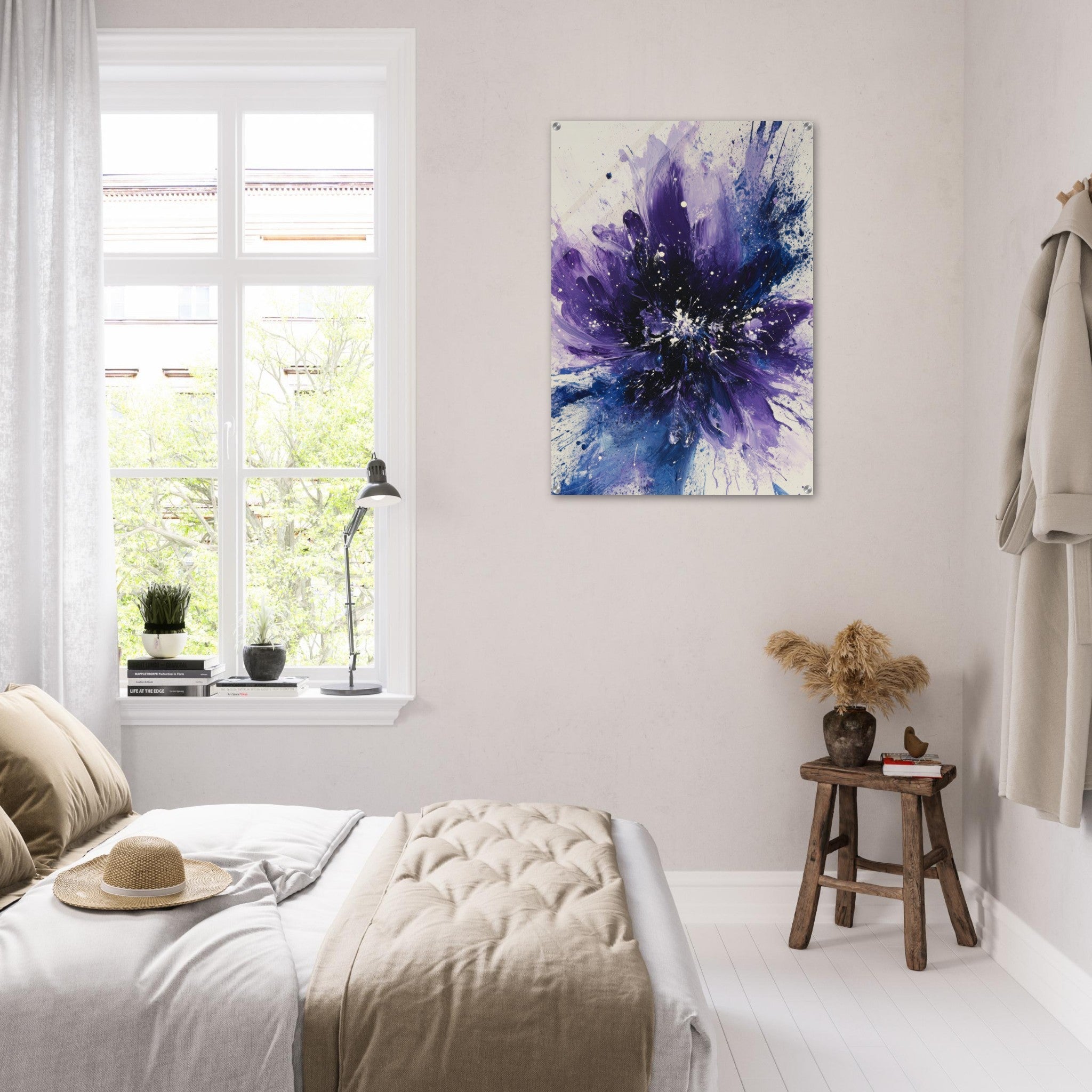 Acrylic Print Portrait - Cosmic Bloom An abstract explosion of deep purple - Shop Ai Art WebShop - Digital Art online Store