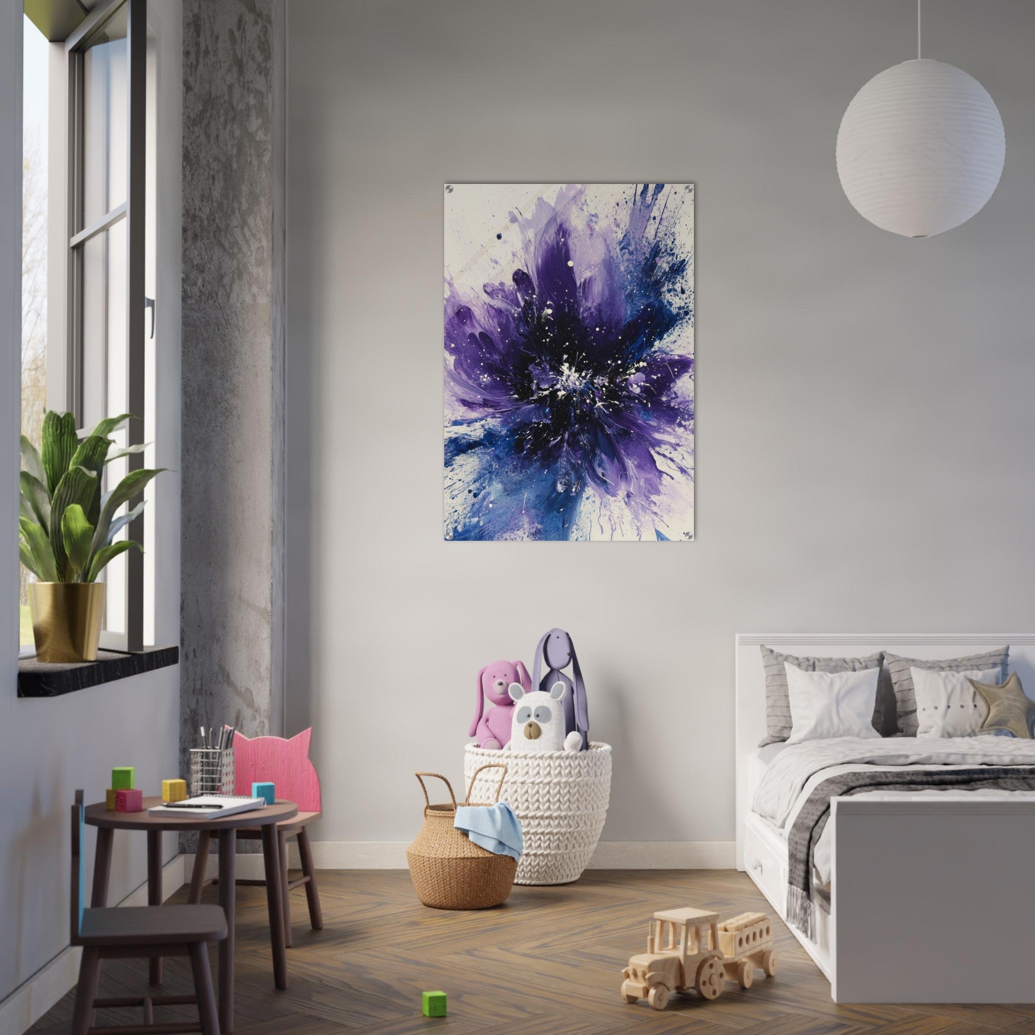 Acrylic Print Portrait - Cosmic Bloom An abstract explosion of deep purple - Shop Ai Art WebShop - Digital Art online Store