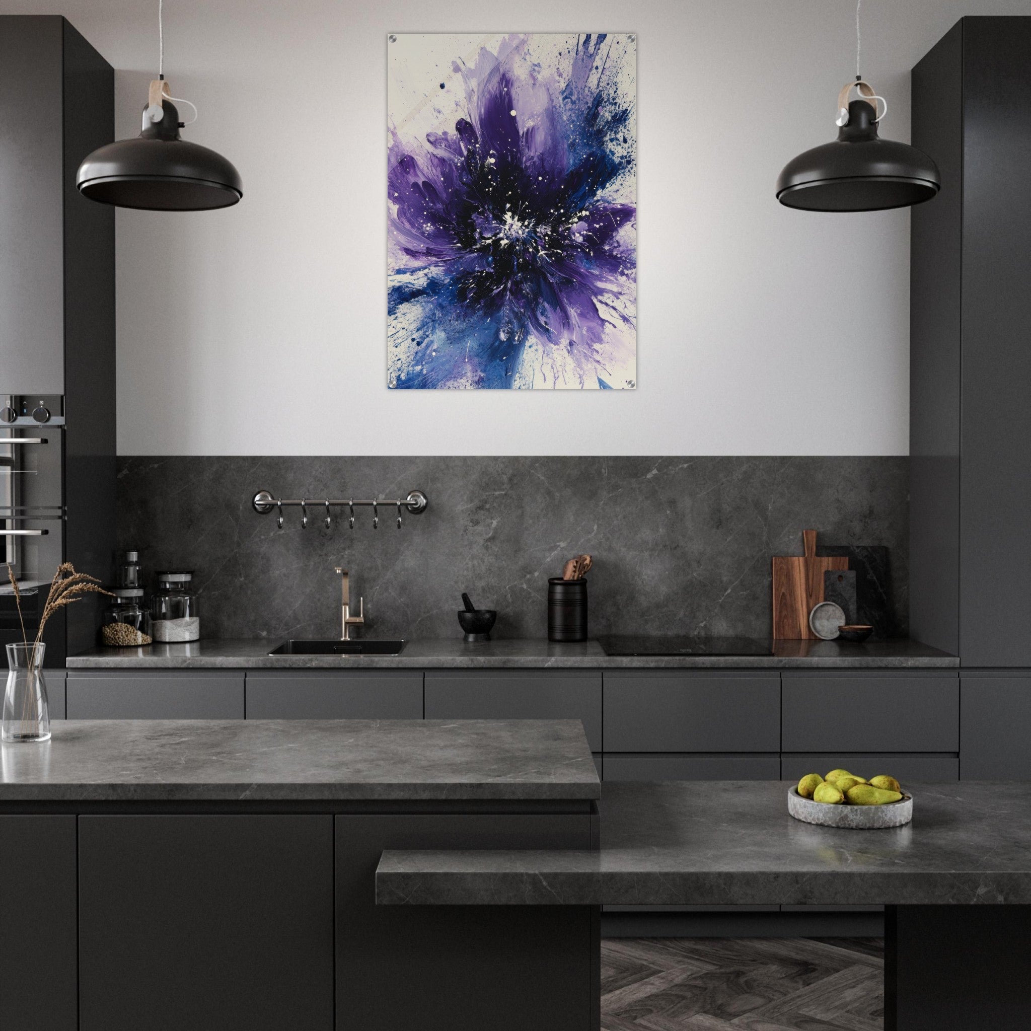 Acrylic Print Portrait - Cosmic Bloom An abstract explosion of deep purple - Shop Ai Art WebShop - Digital Art online Store