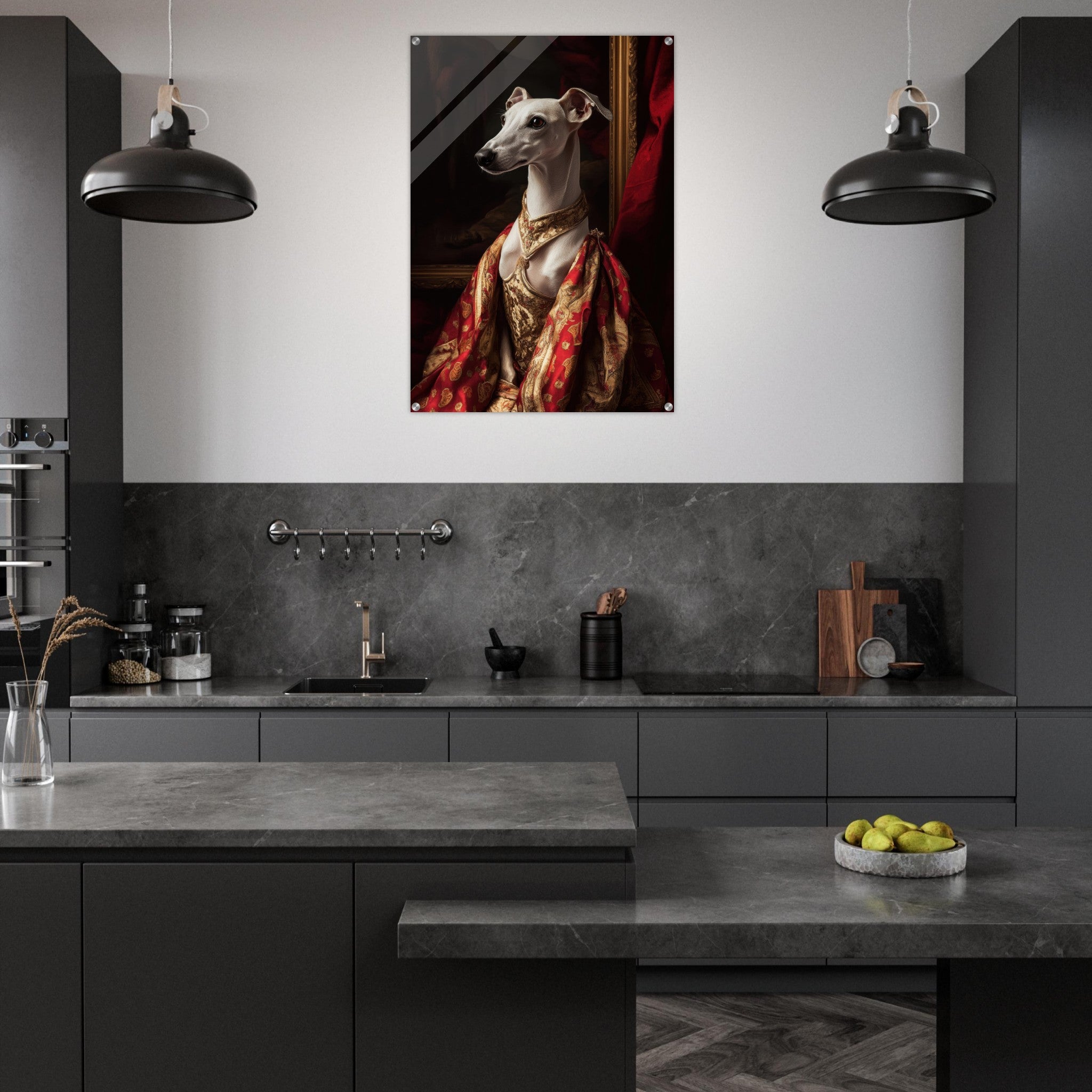 Acrylic Print Portrait - Elegant Baroque Greyhound Portrait A sleek grey - Shop Ai Art WebShop - Digital Art online Store