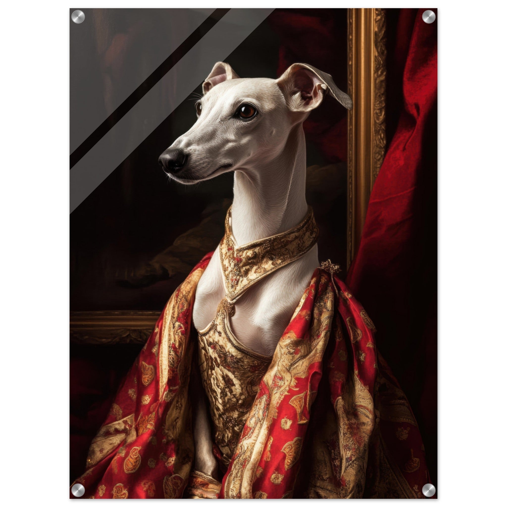 Acrylic Print Portrait - Elegant Baroque Greyhound Portrait A sleek grey - Shop Ai Art WebShop - Digital Art online Store