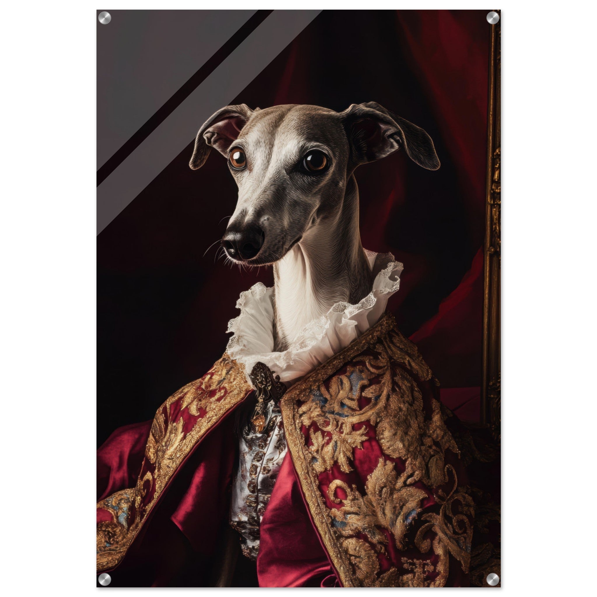 Acrylic Print Portrait - Elegant Baroque Greyhound Portrait A sleek grey 3 - Ai Art Force