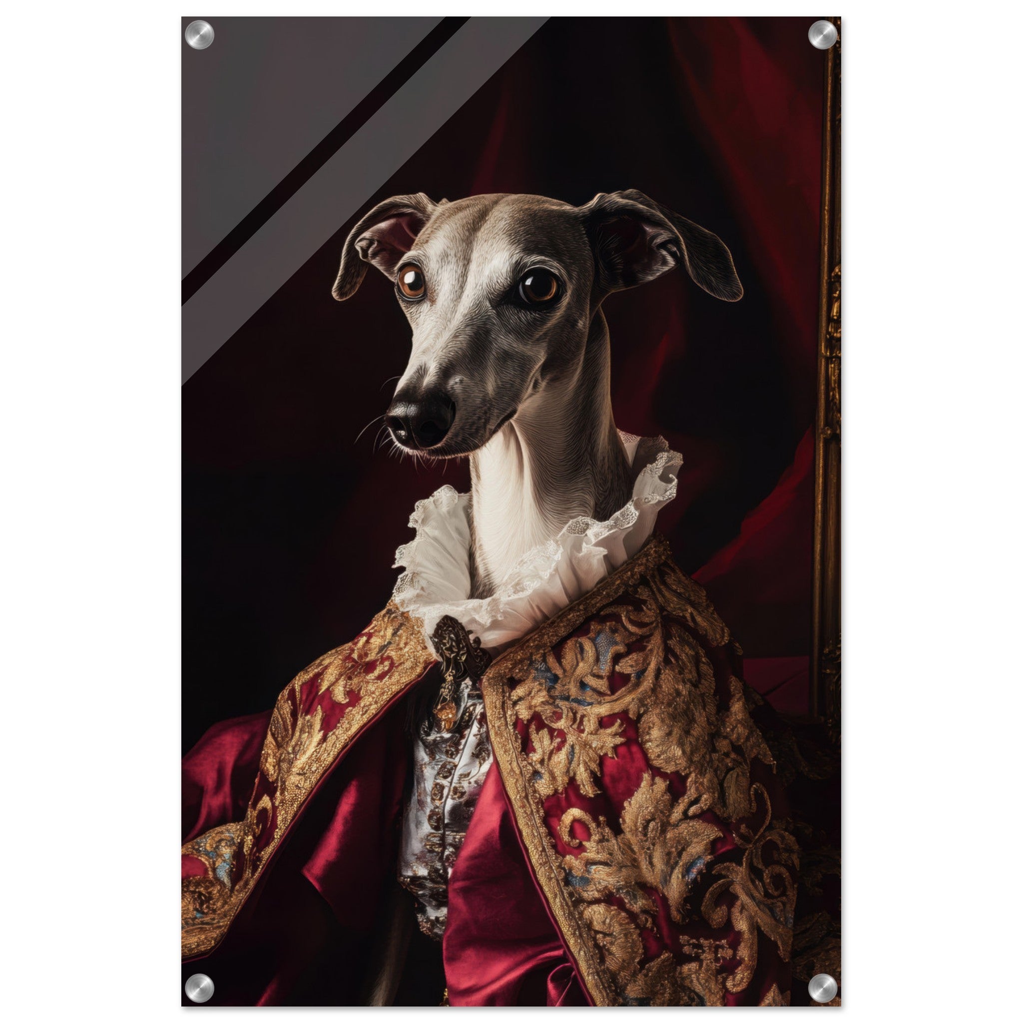 Acrylic Print Portrait - Elegant Baroque Greyhound Portrait A sleek grey 3 - Ai Art Force