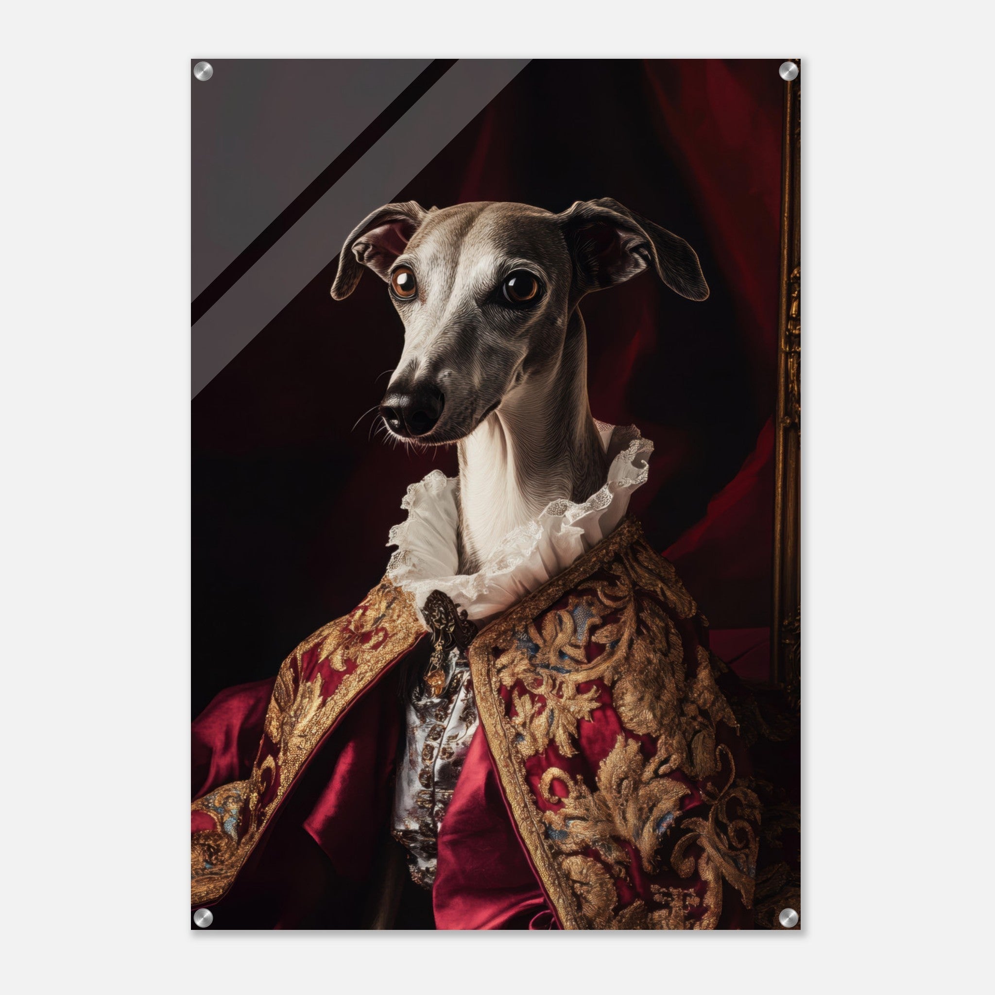Acrylic Print Portrait - Elegant Baroque Greyhound Portrait A sleek grey 3 - Ai Art Force