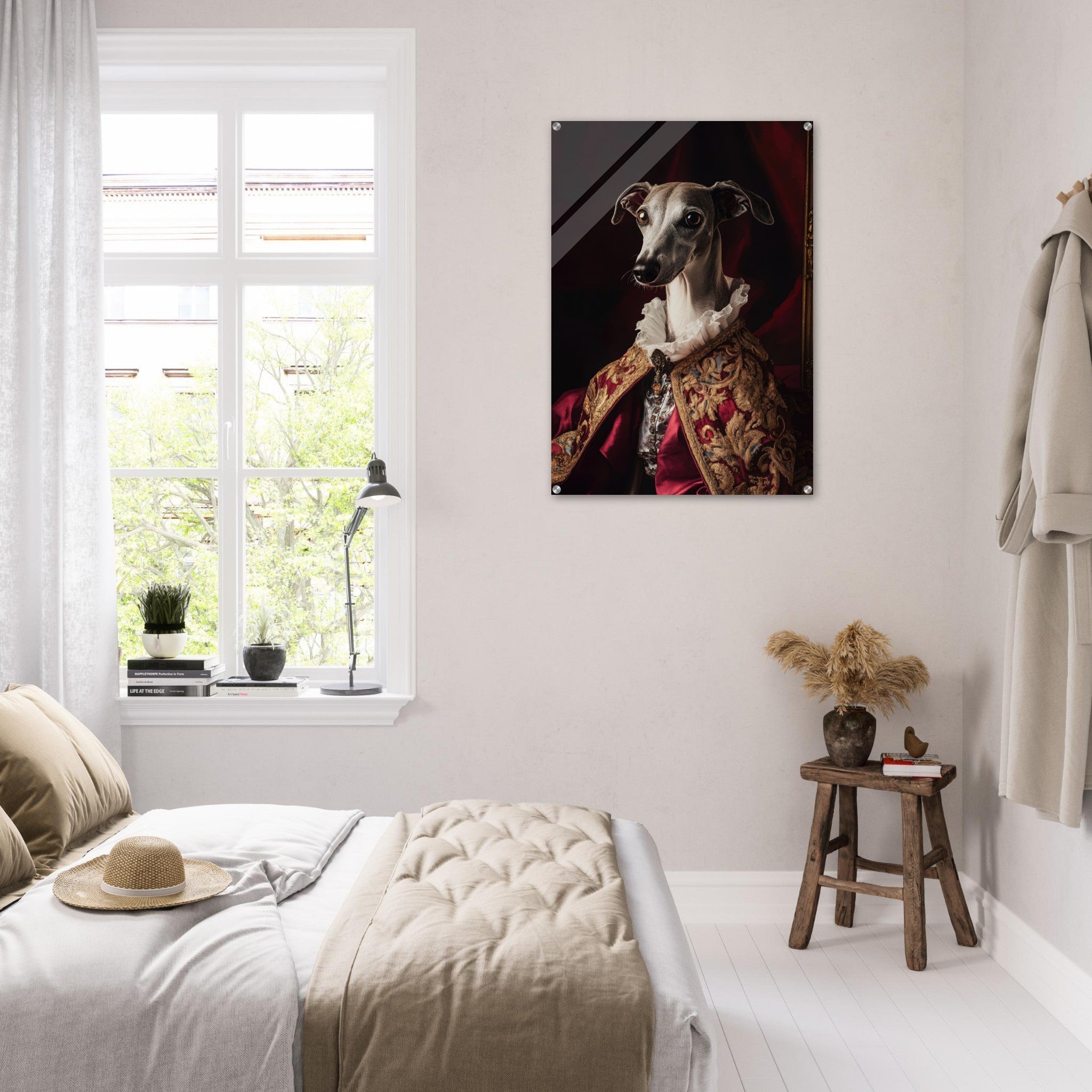 Acrylic Print Portrait - Elegant Baroque Greyhound Portrait A sleek grey 3 - Ai Art Force