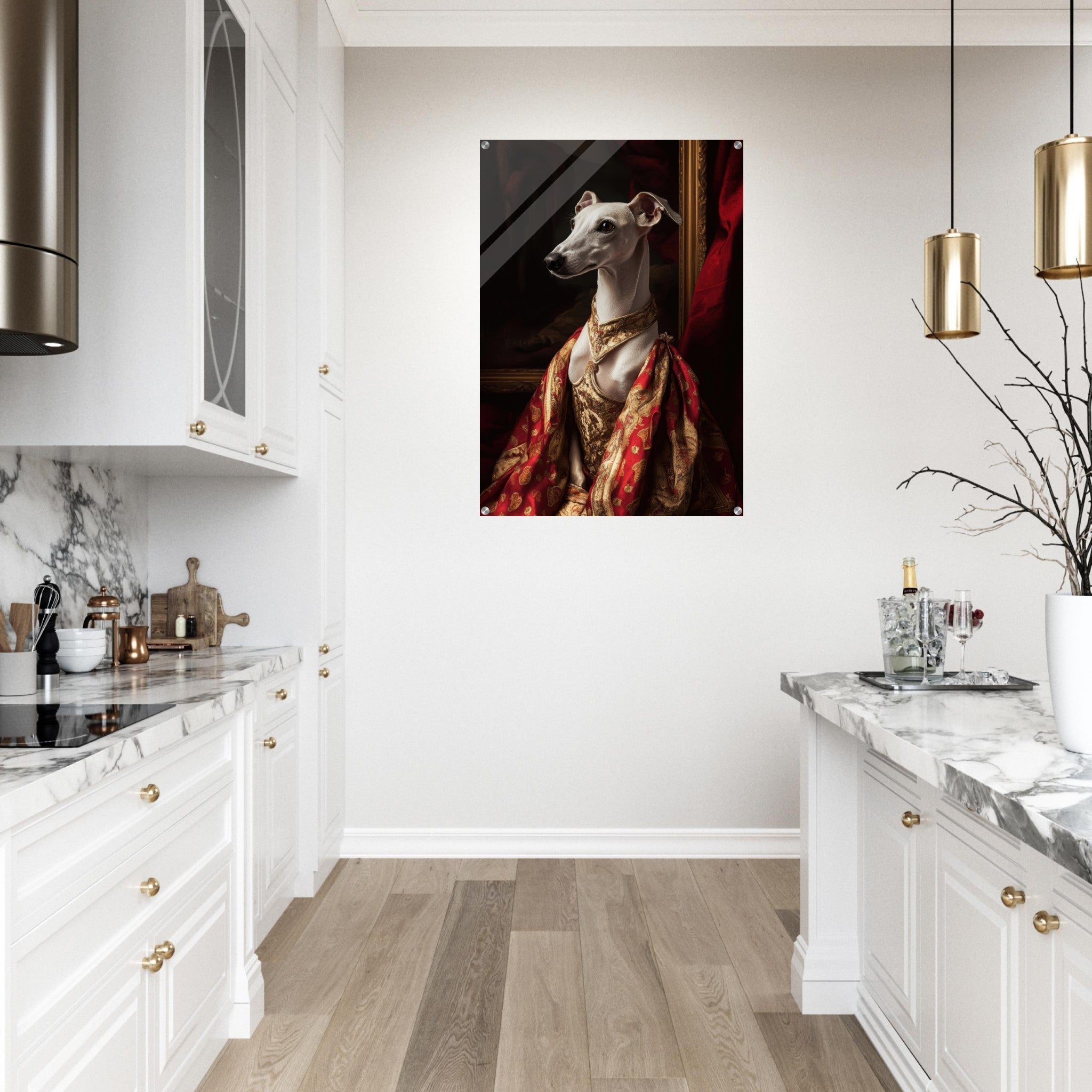 Acrylic Print Portrait - Elegant Baroque Greyhound Portrait A sleek grey - Shop Ai Art WebShop - Digital Art online Store