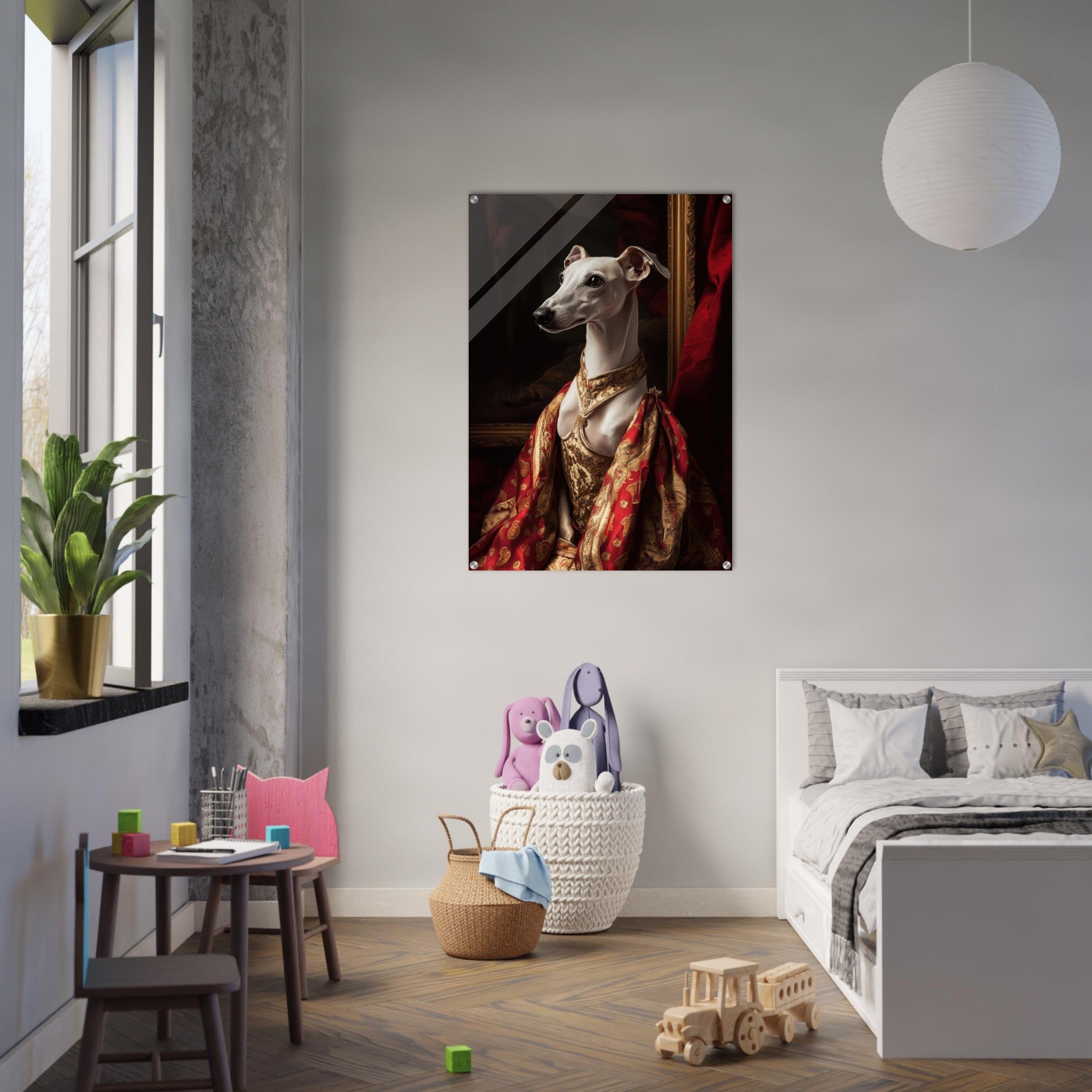 Acrylic Print Portrait - Elegant Baroque Greyhound Portrait A sleek grey - Shop Ai Art WebShop - Digital Art online Store