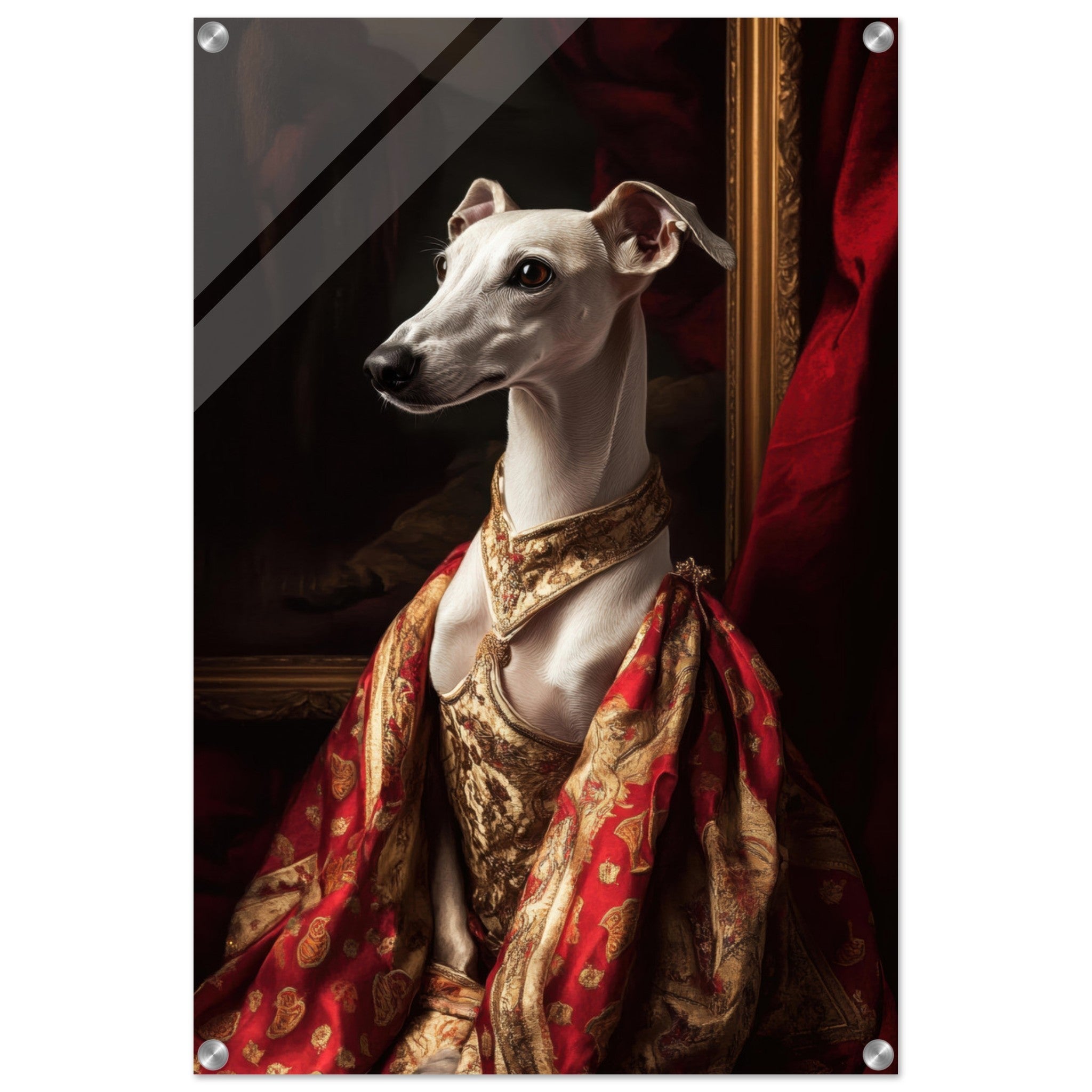 Acrylic Print Portrait - Elegant Baroque Greyhound Portrait A sleek grey - Shop Ai Art WebShop - Digital Art online Store