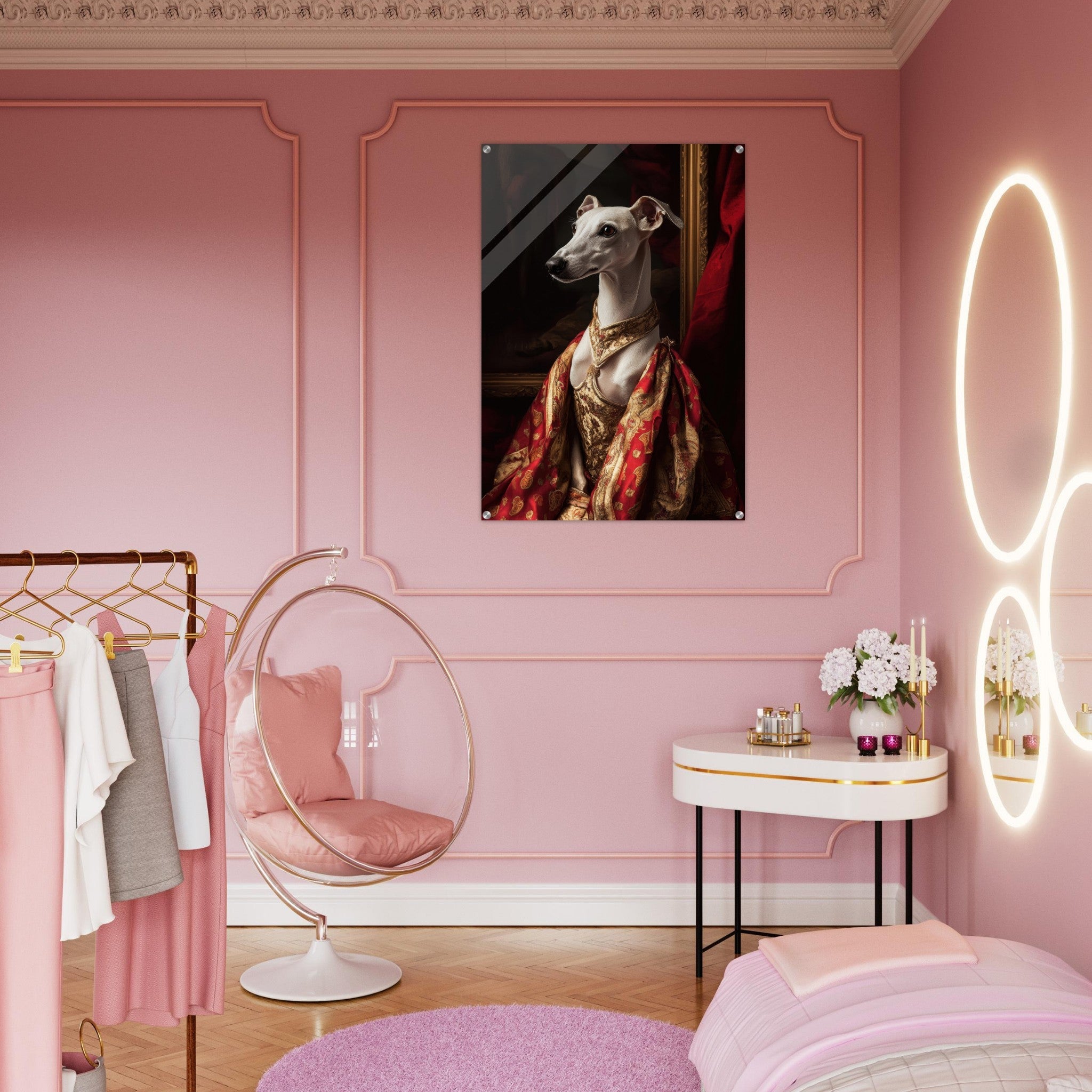 Acrylic Print Portrait - Elegant Baroque Greyhound Portrait A sleek grey - Shop Ai Art WebShop - Digital Art online Store