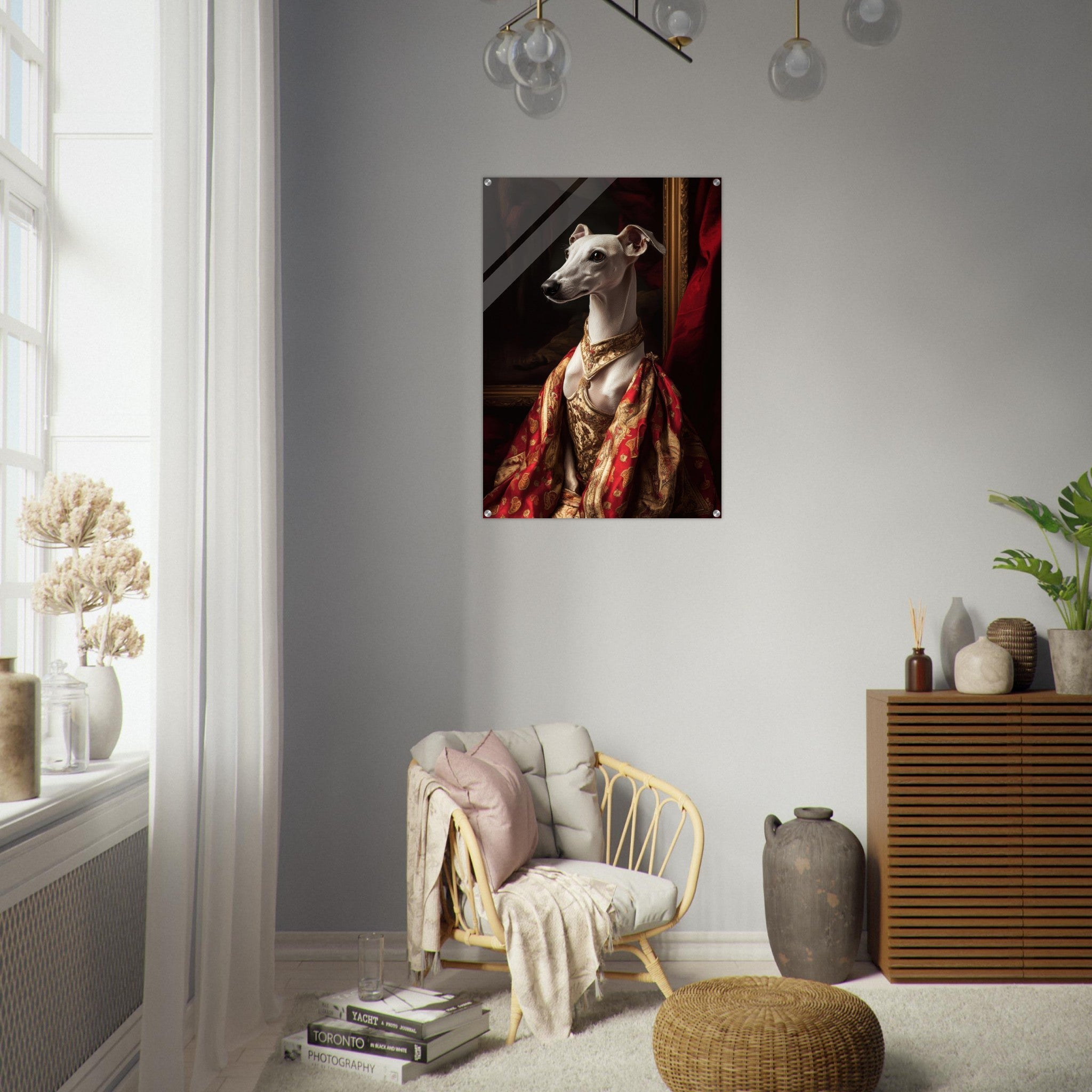 Acrylic Print Portrait - Elegant Baroque Greyhound Portrait A sleek grey - Shop Ai Art WebShop - Digital Art online Store
