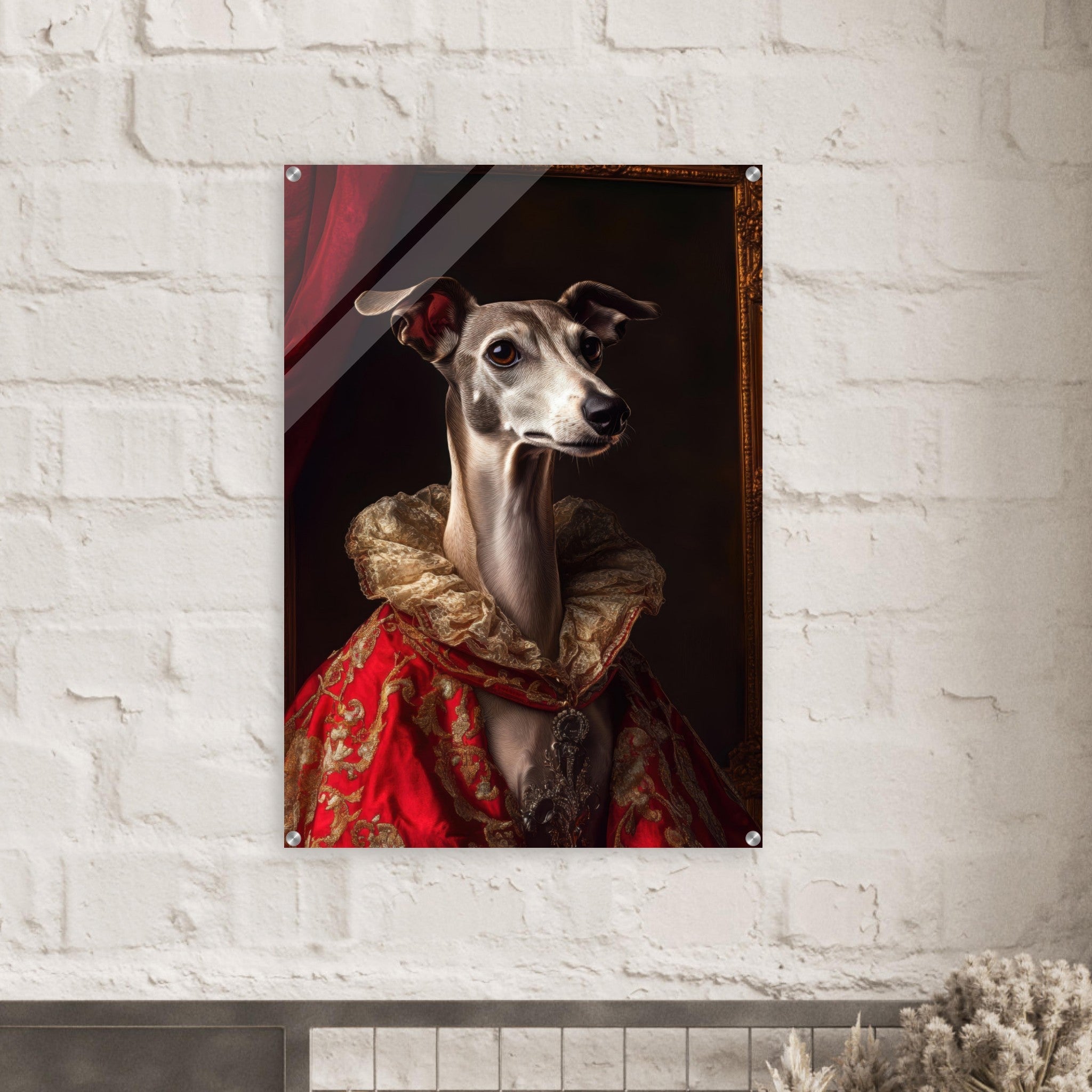 Acrylic Print Portrait - Elegant Baroque Greyhound Portrait A sleek grey 5 - Ai Art Force
