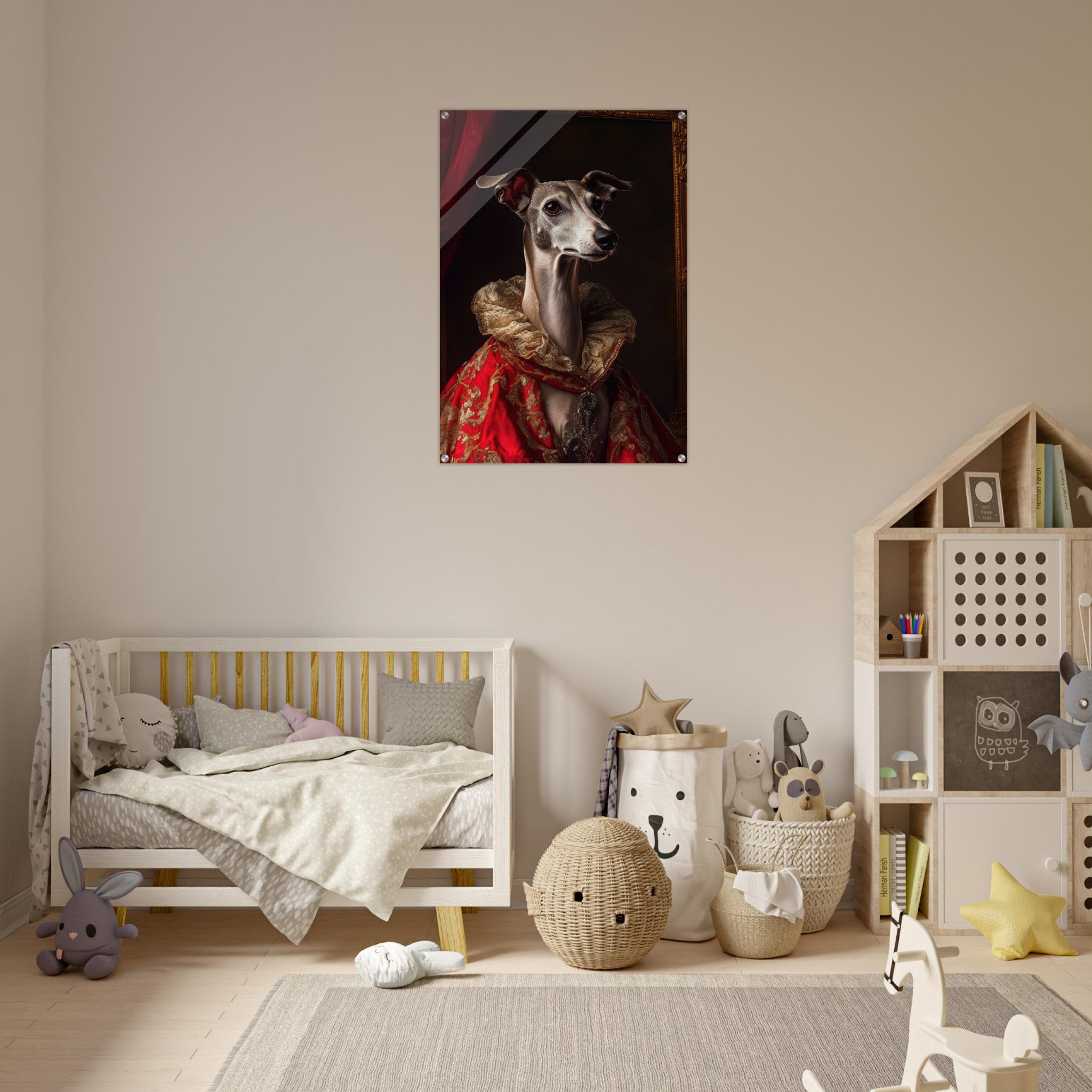 Acrylic Print Portrait - Elegant Baroque Greyhound Portrait A sleek grey 5 - Ai Art Force