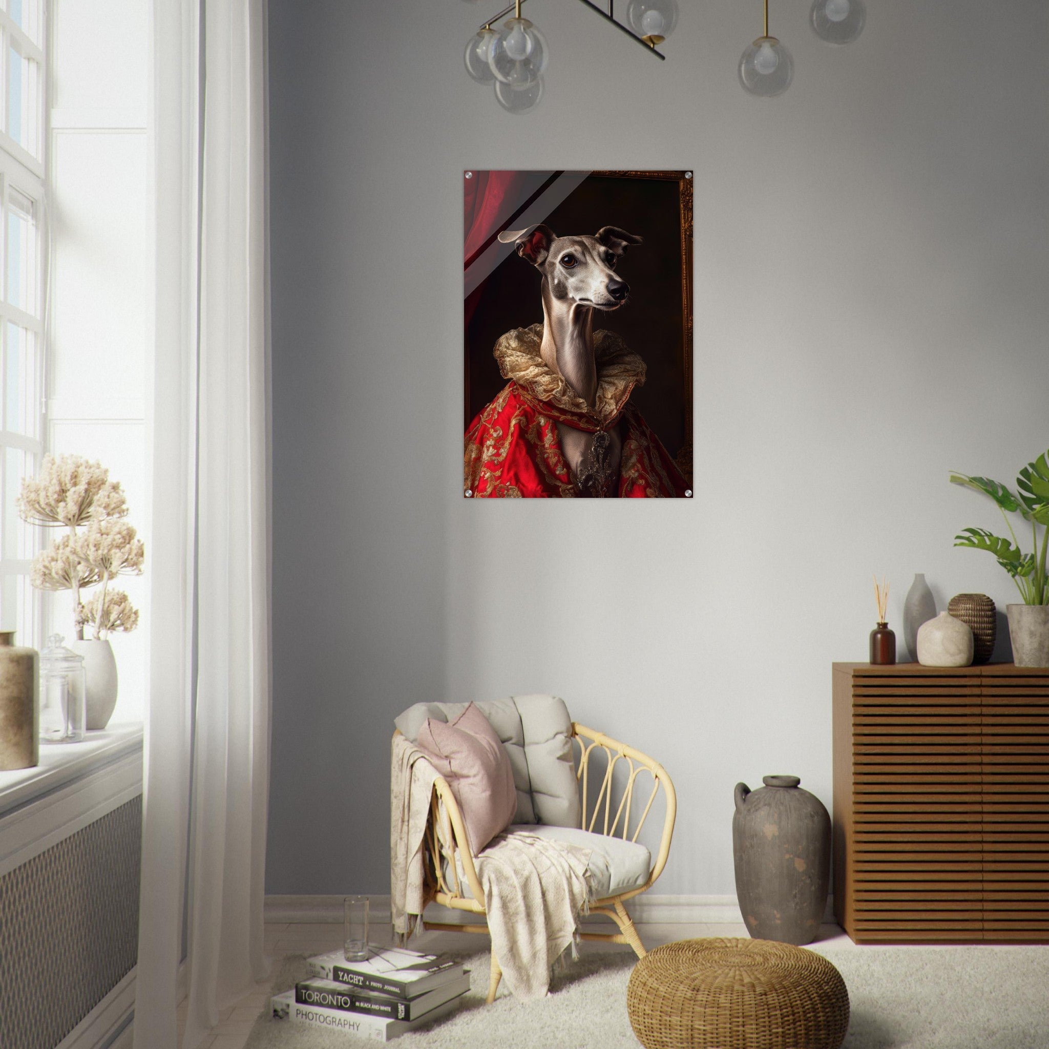 Acrylic Print Portrait - Elegant Baroque Greyhound Portrait A sleek grey 5 - Ai Art Force